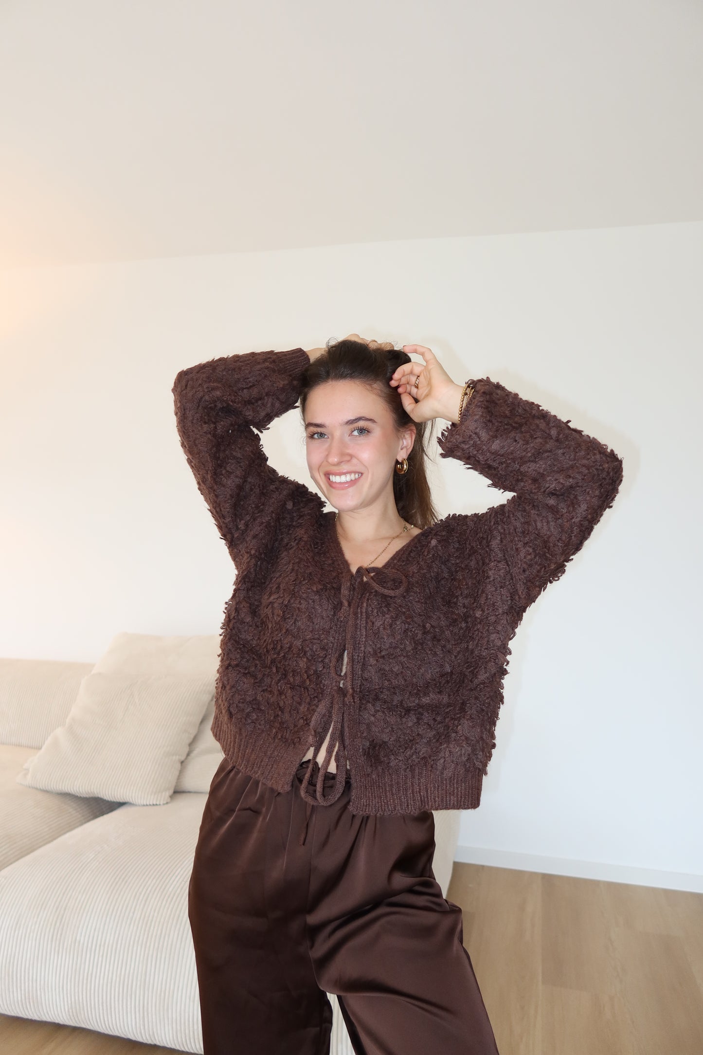 Cardigan Bow fluffy Brown
