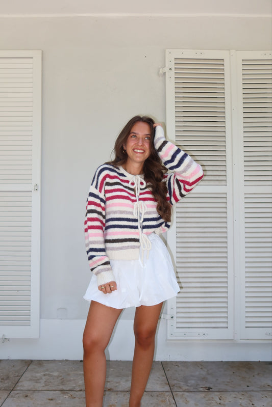 Cardigan Bow Stripe brown