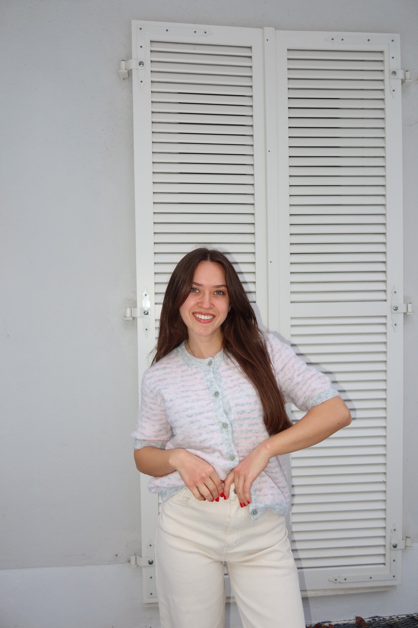 Short Cardigan Stripe • Grau