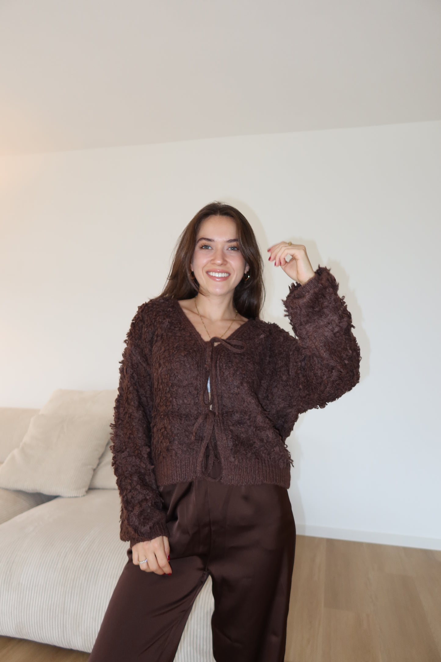 Cardigan Bow fluffy Brown
