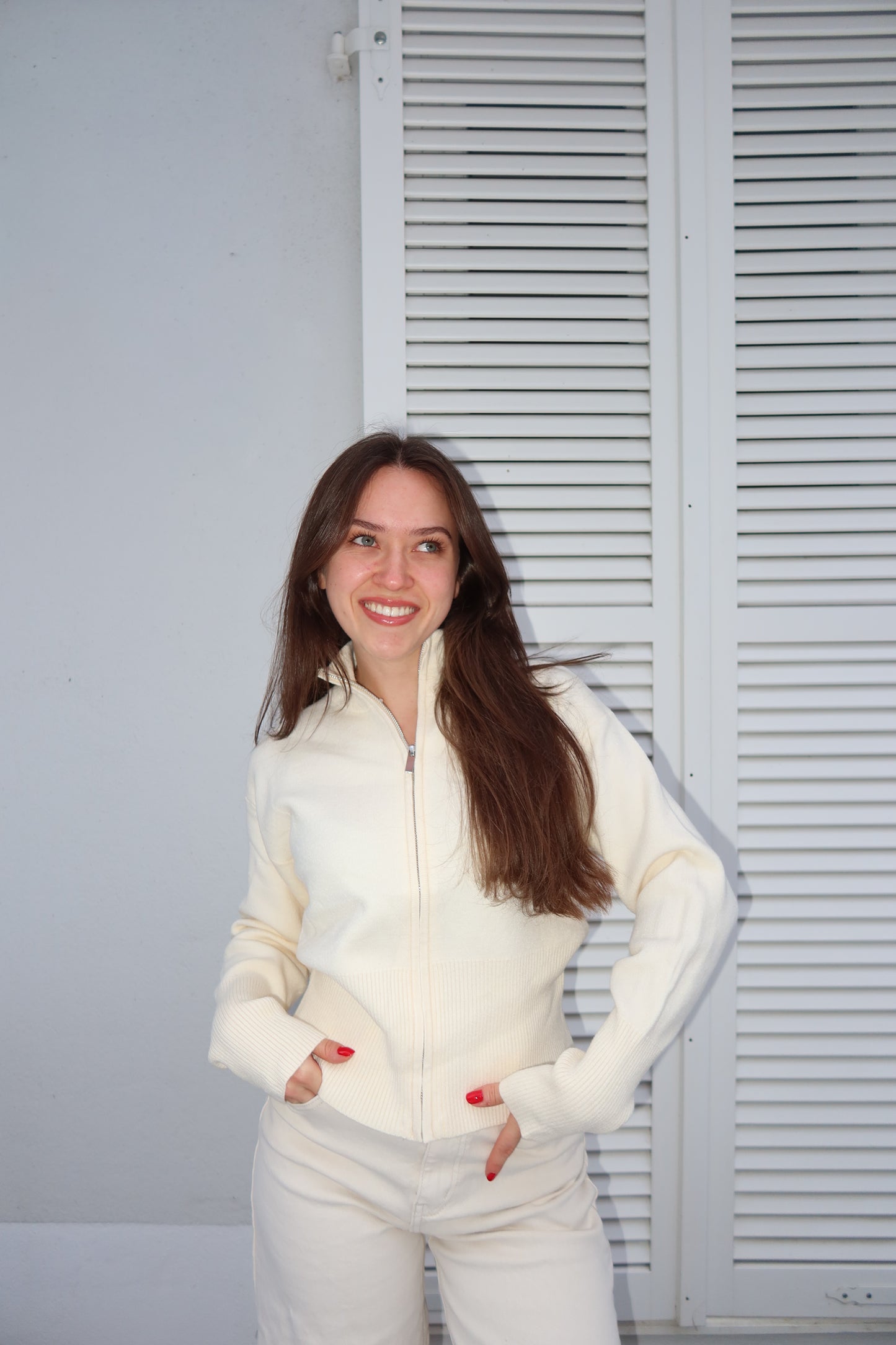 Zip Cardigan Basic• Beige