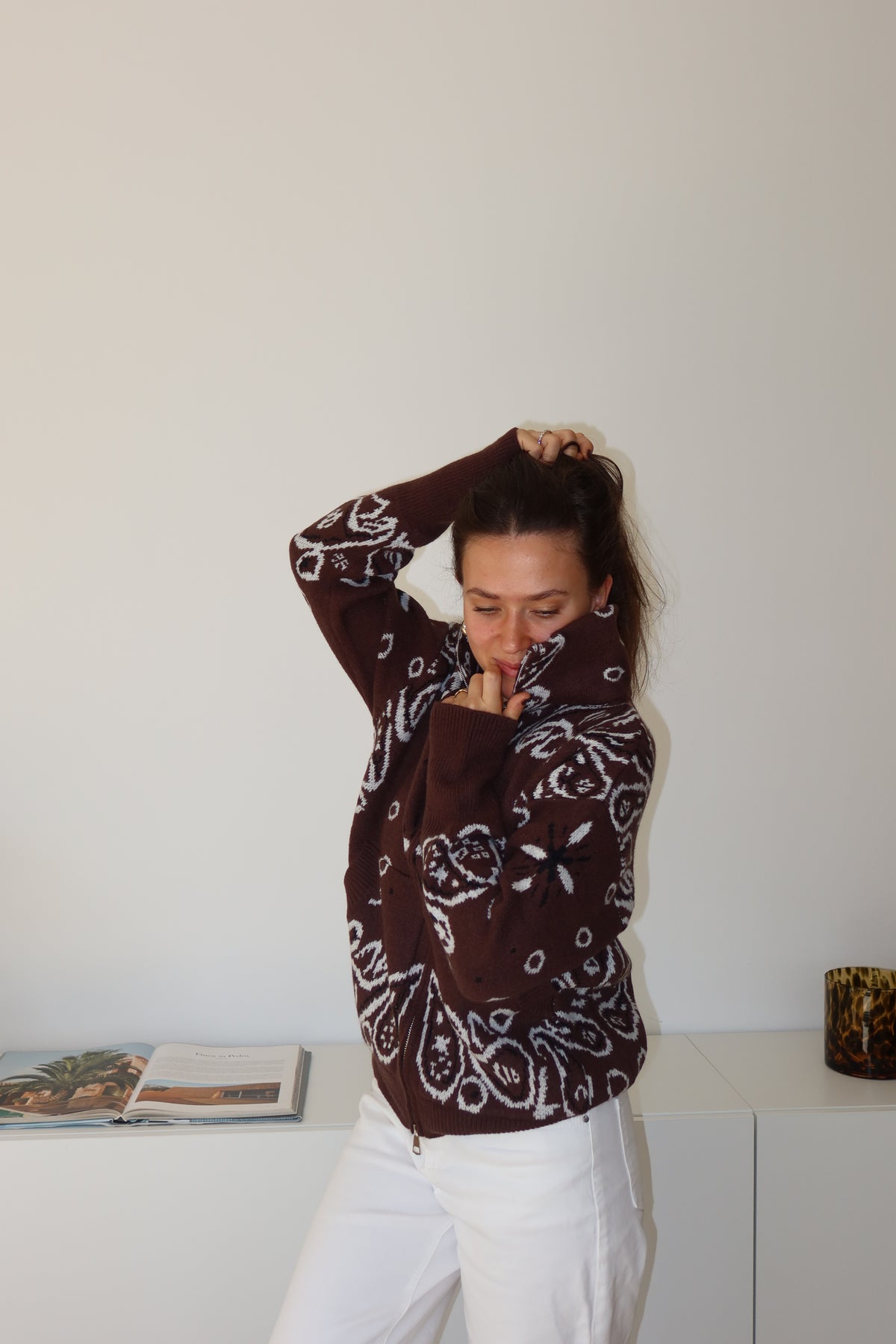 Zip-Cardigan Paisley• Choco