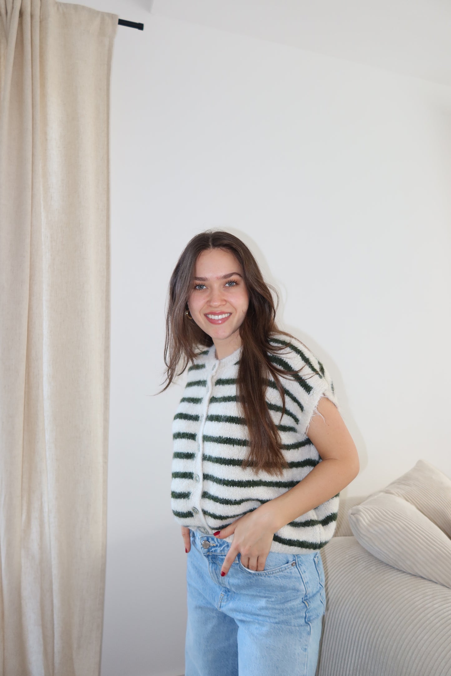 Strick-Weste - Weiß/dunkel-grün