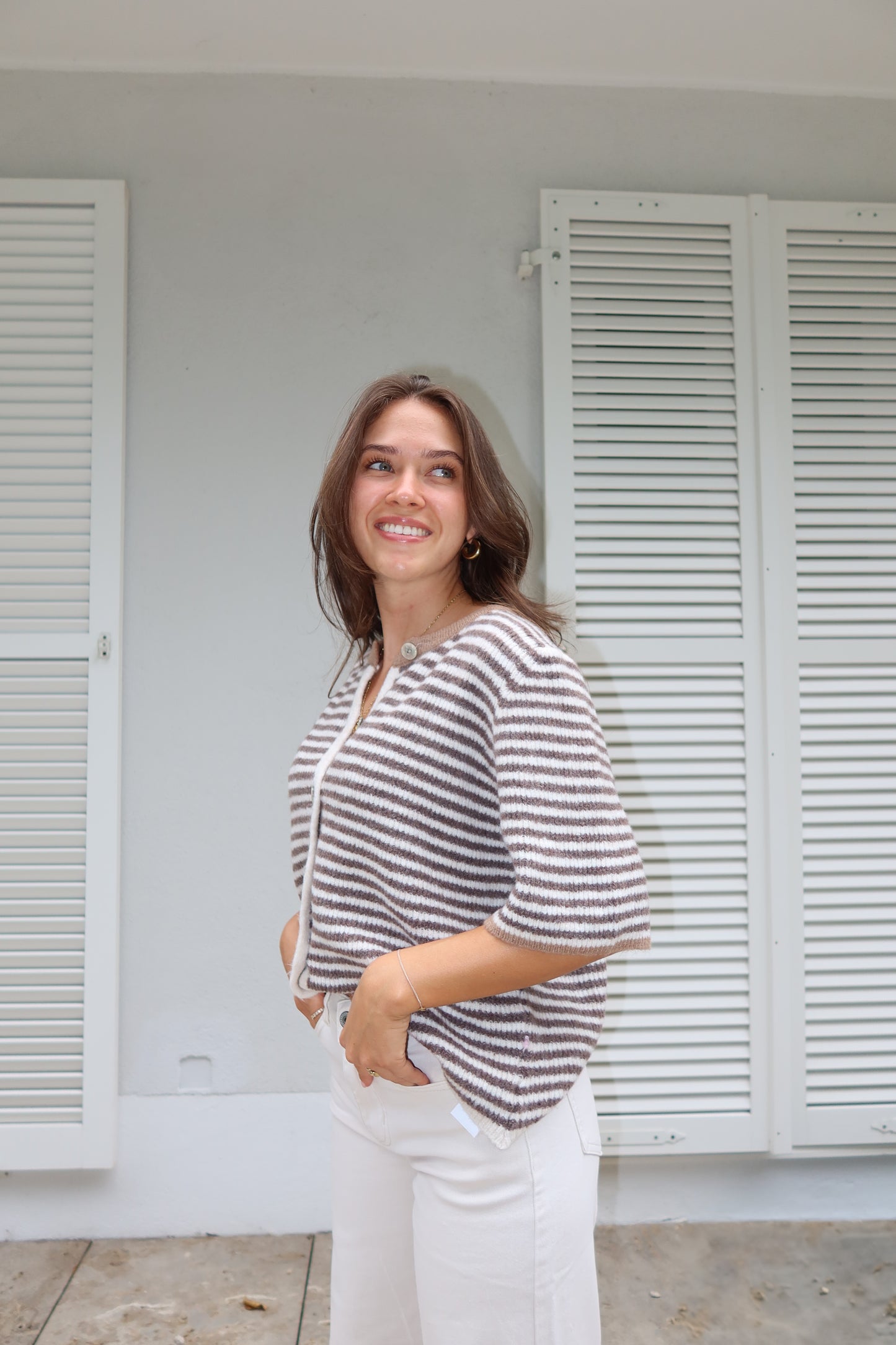 Cardigan Stripe Short Arm • Taupe