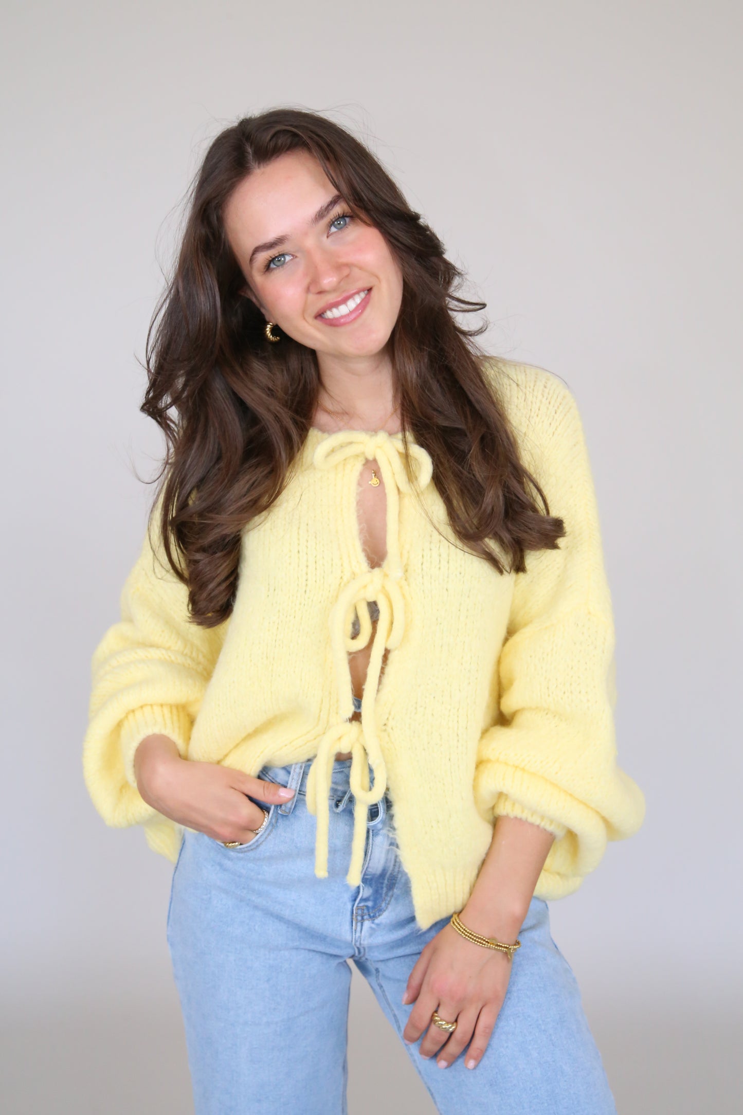SECOND CHANCE - Cardigan "Bow" butter Yellow - VOM UMTAUSCH AUSGESCHLOSSEN -