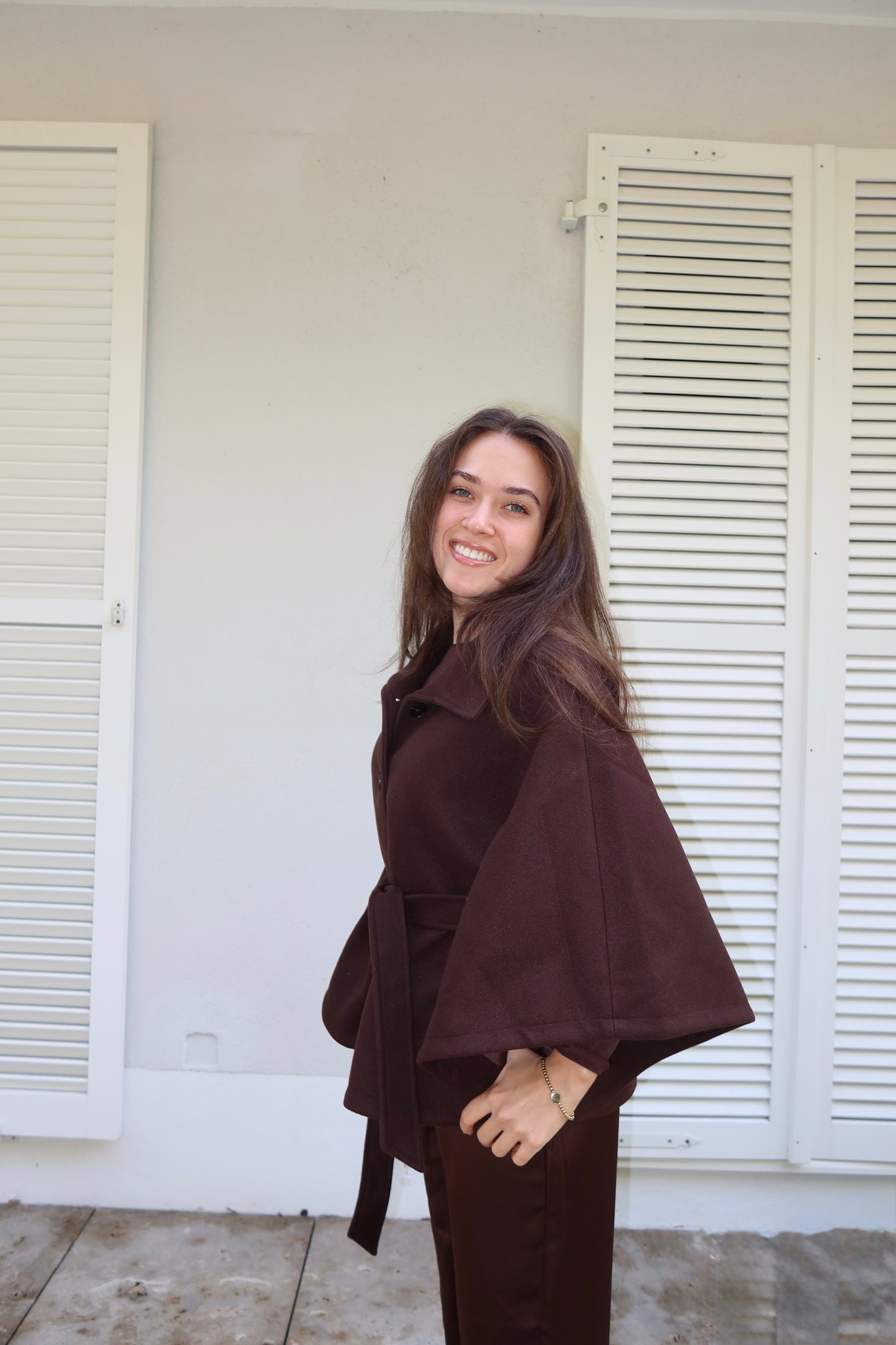 Cape Jaket with Belt Brown