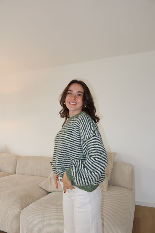 Stripe soft  pullover powder