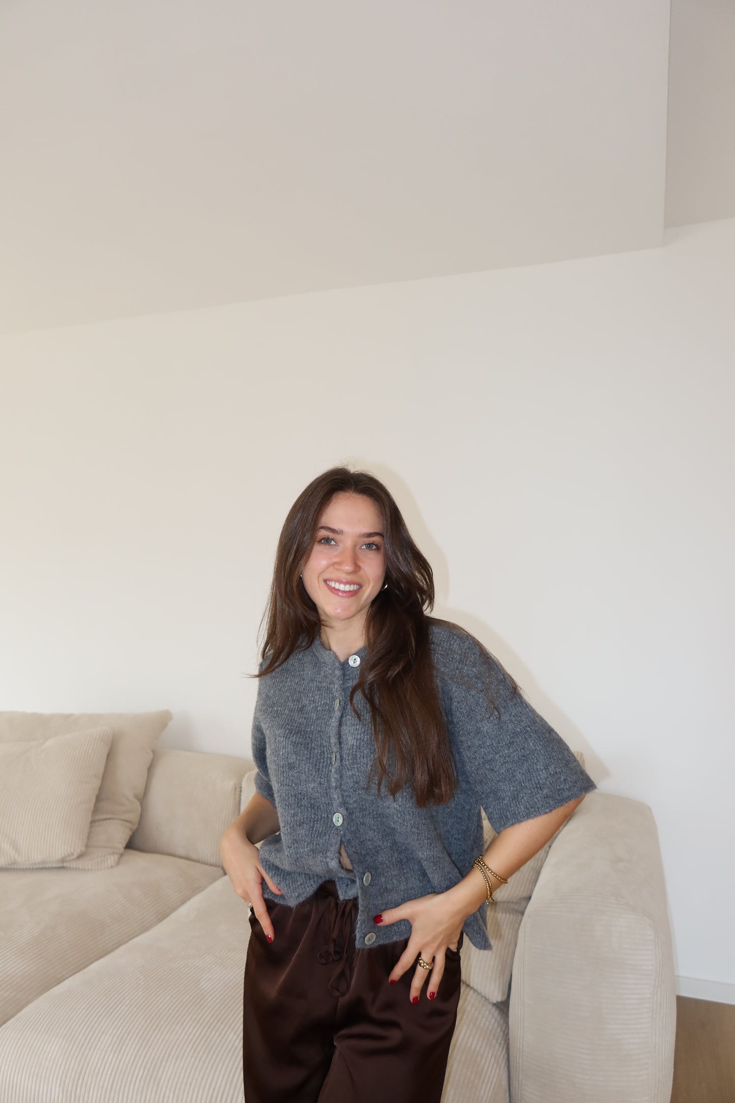 Kurzarm Cardigan soft • dunkelgrau