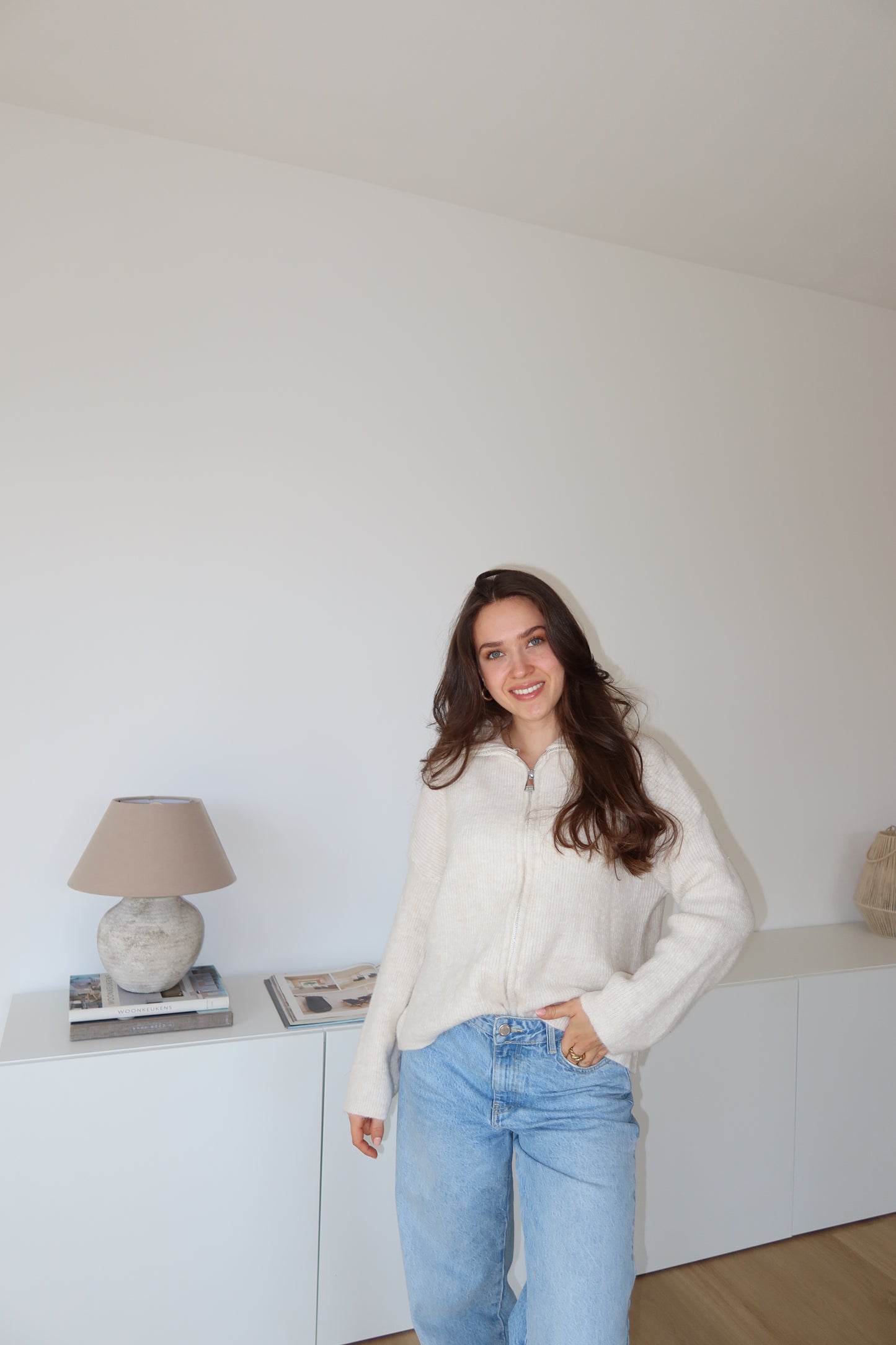 Zip Cardigan - Beige