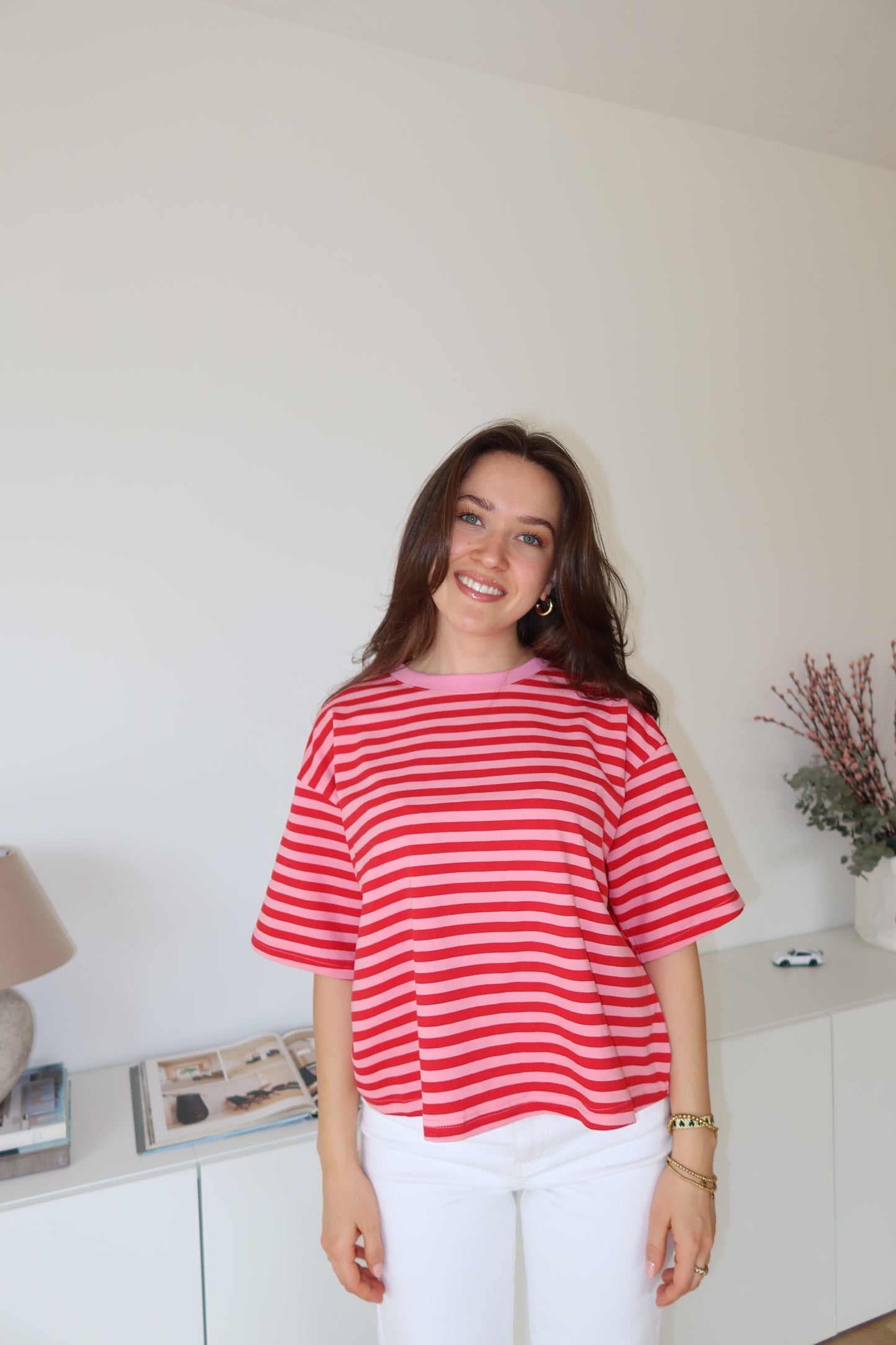 striped oversized t-shirt • Pink/Red