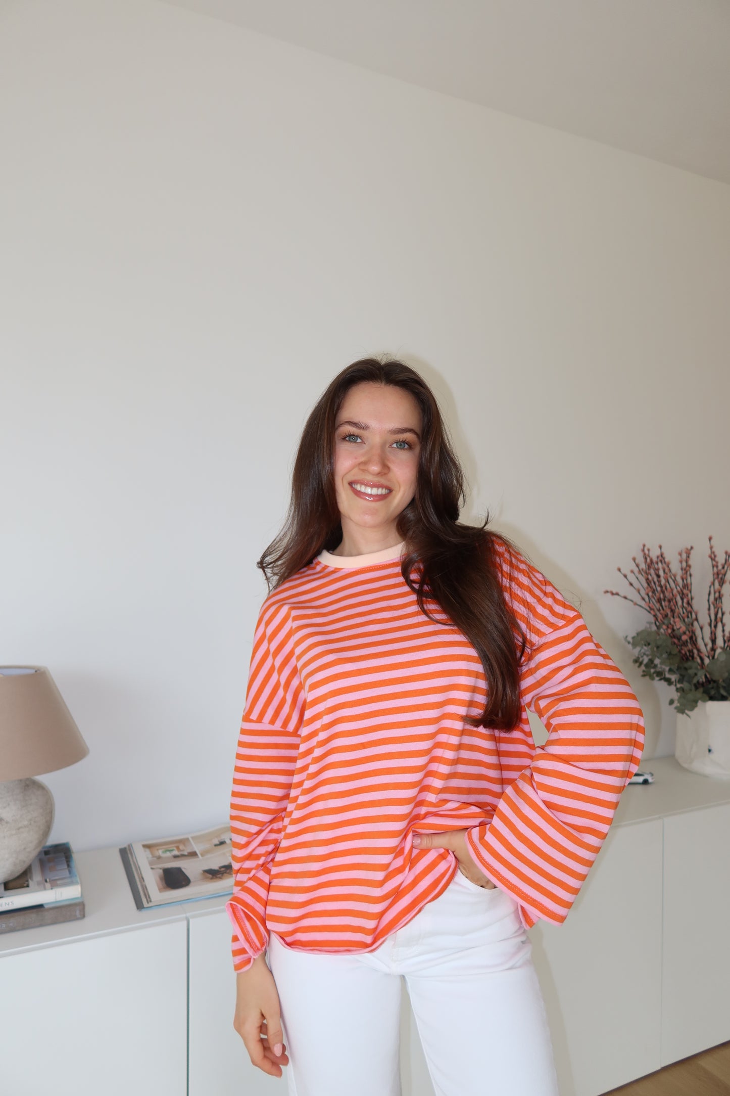 oversized striped long sleeve • Blossom/Orange