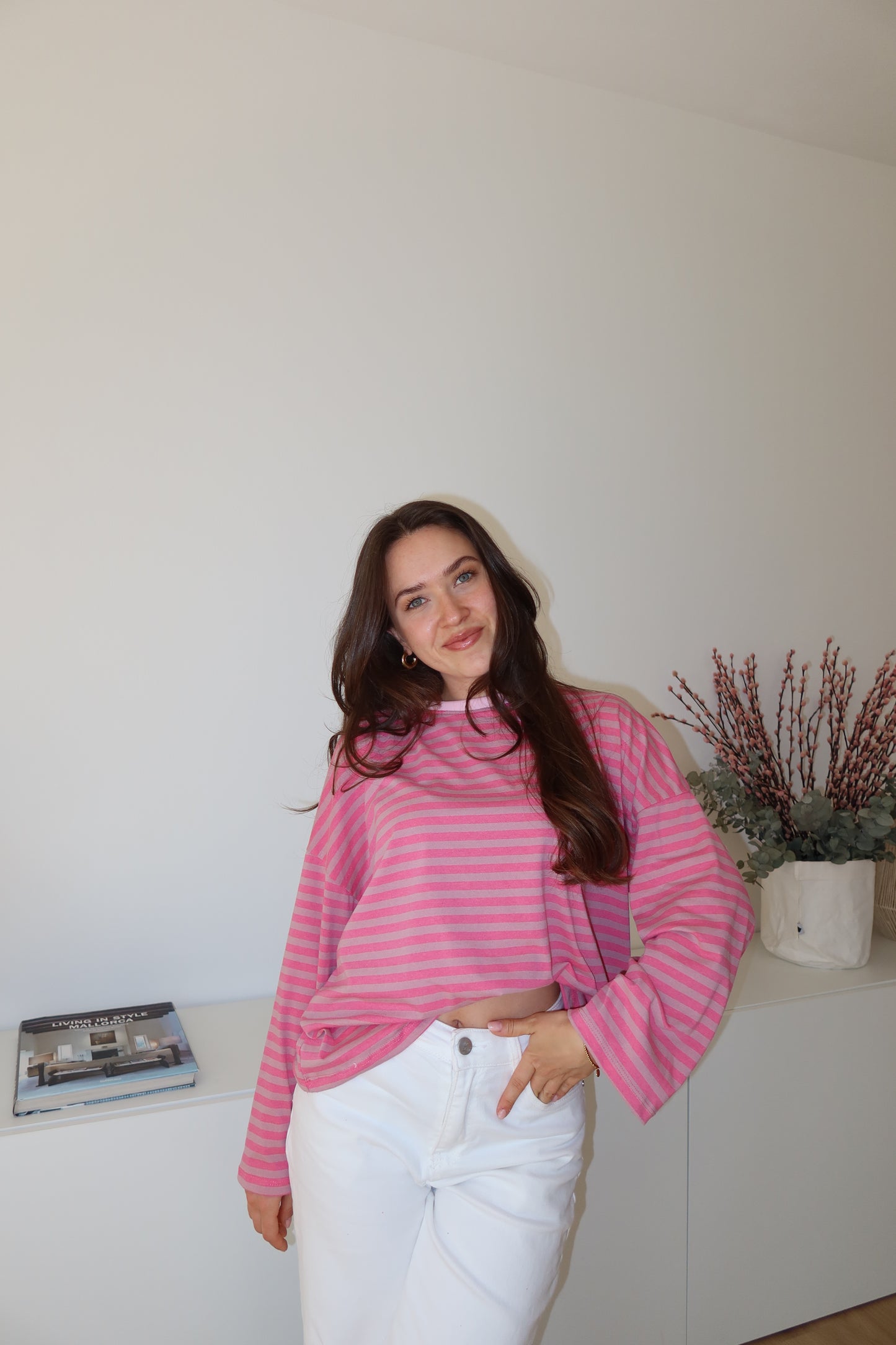 oversized striped long sleeve • Pink/Taupe
