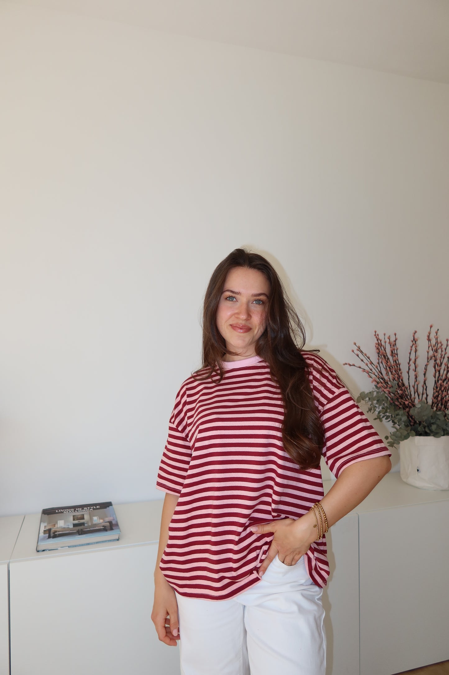 striped oversized t-shirt • Burgundy/Blossom