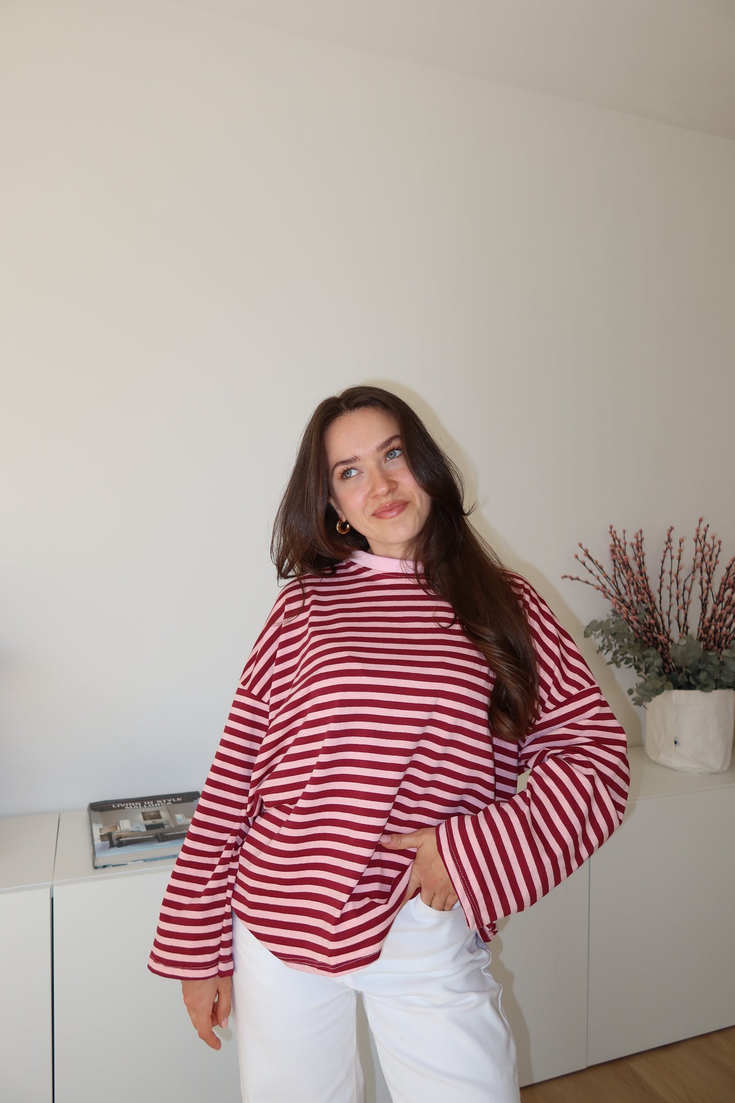 oversized striped long sleeve • Burgundy/Blossom