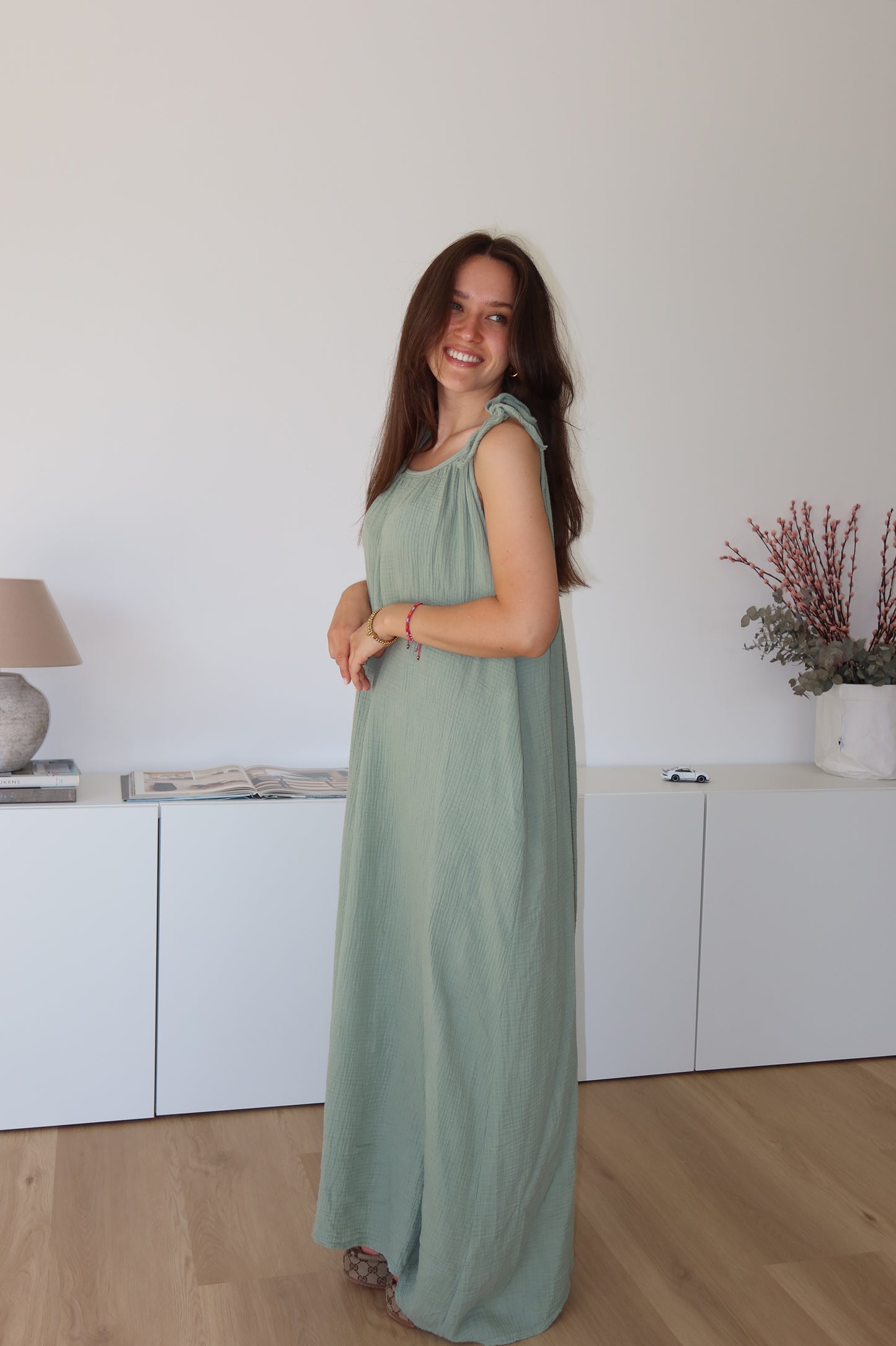 Musselin Maxikleid - Khaki