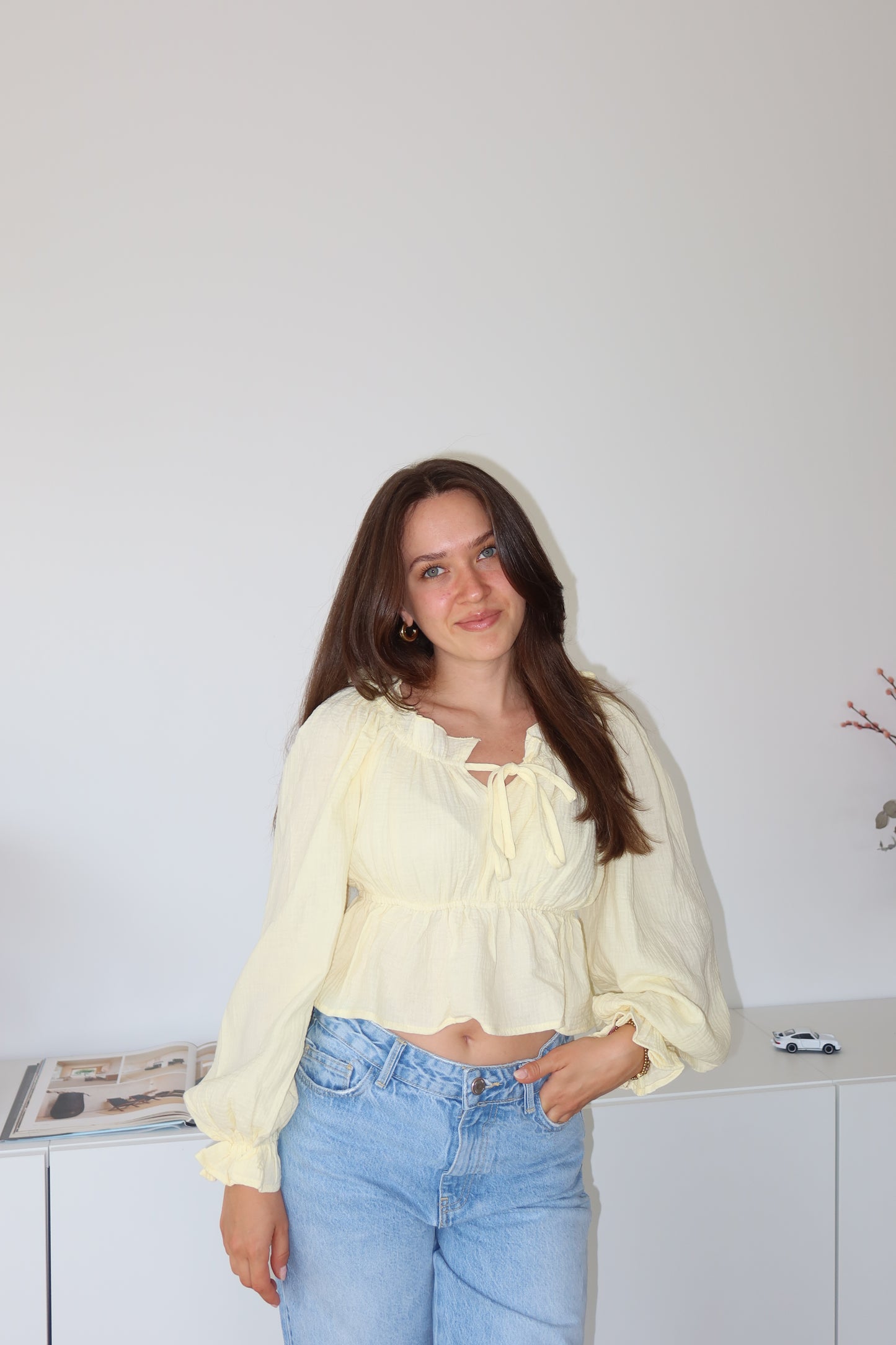 Musselin Bluse Volant - Yellow