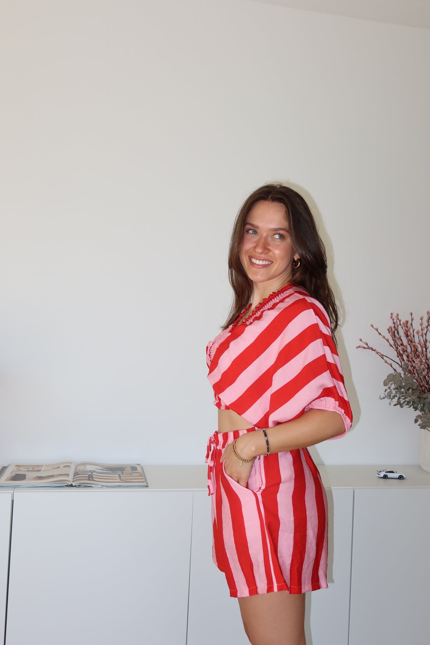Striped Shorts Cotton - Blossom/Red
