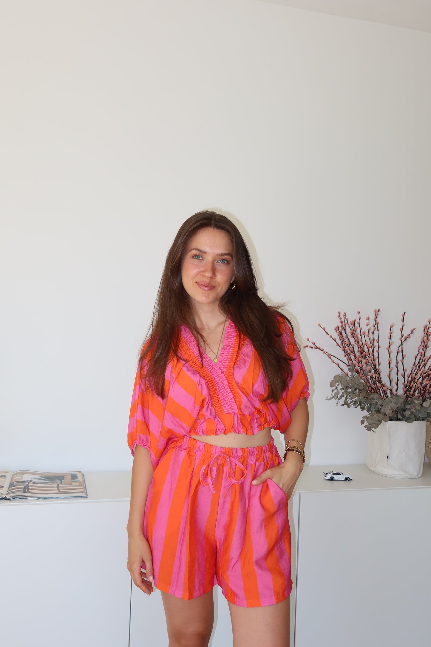 Striped Shorts Cotton - Pink/Orange
