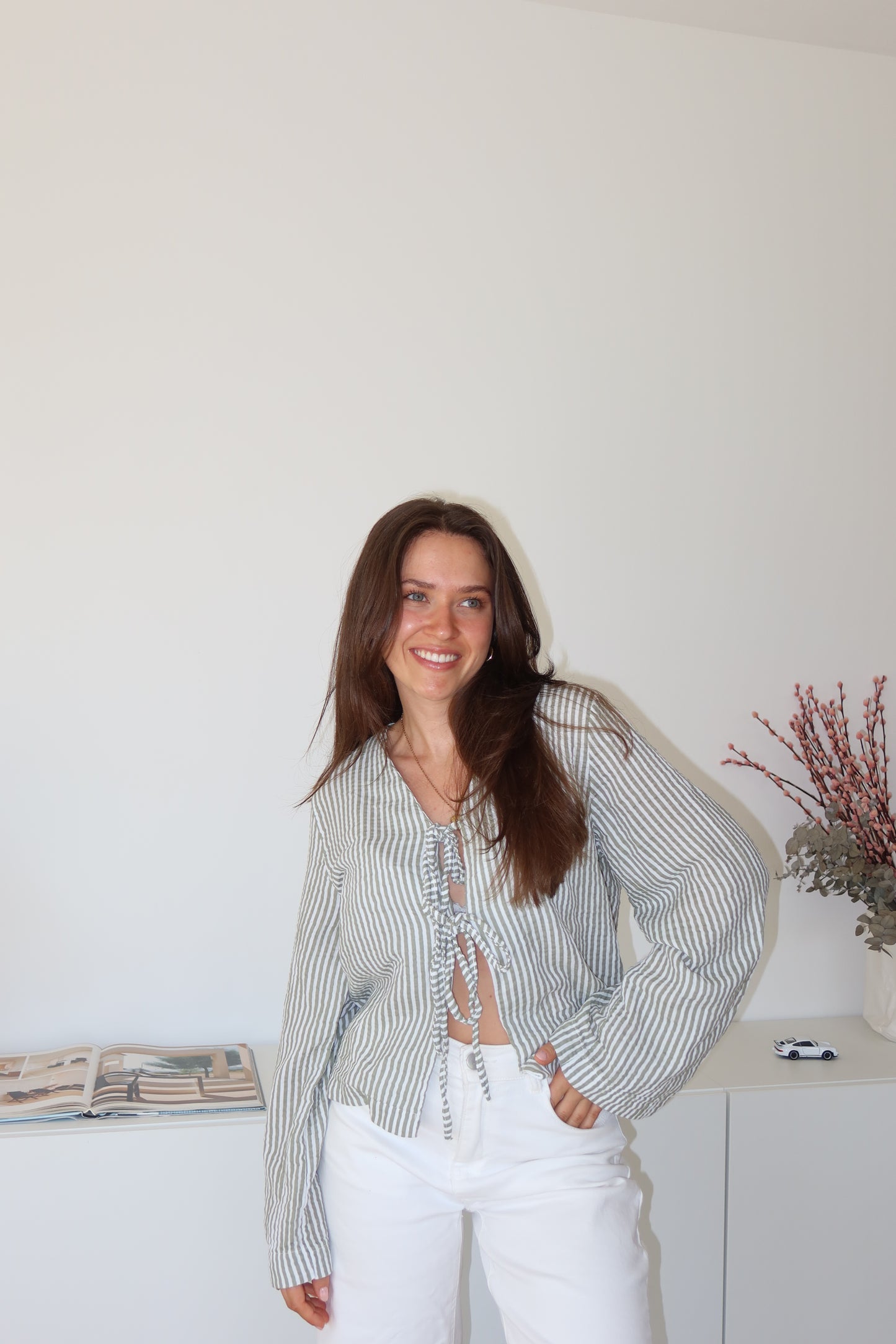 Musselin Bluse Bow - Khaki