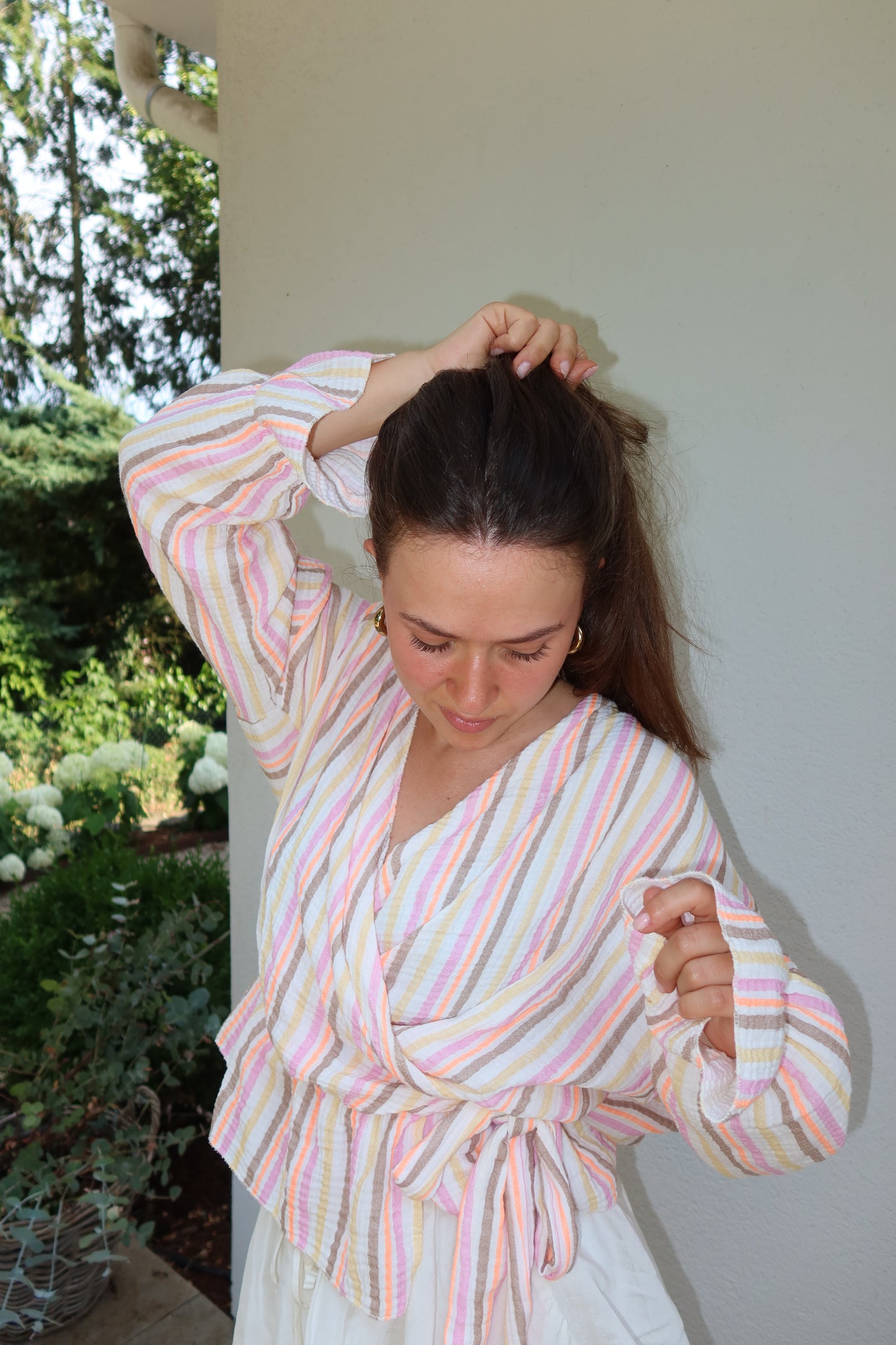 Musselin Bluse Bow - Bunt