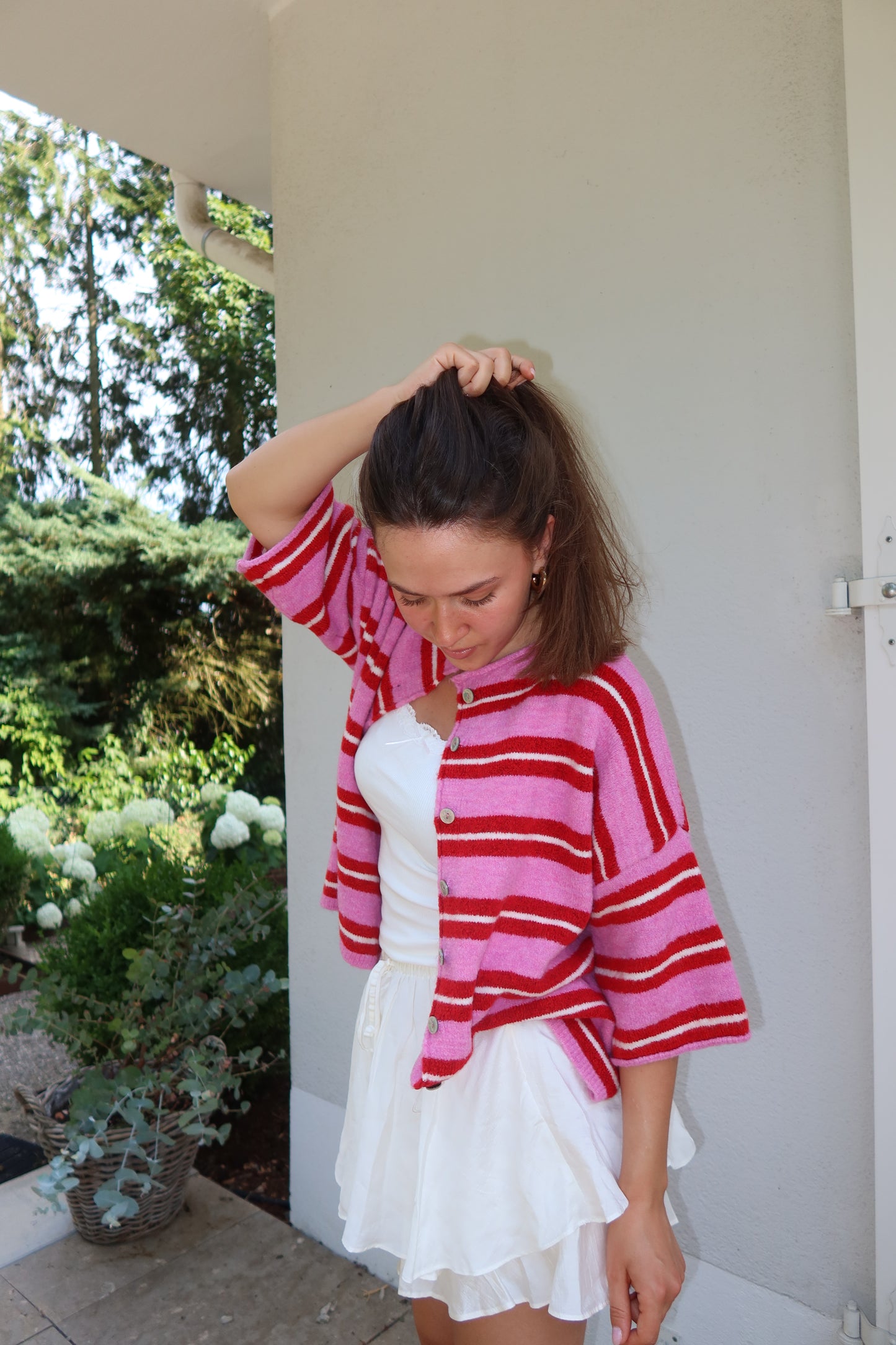Cardigan Stripe Short Arm • Pink/Red