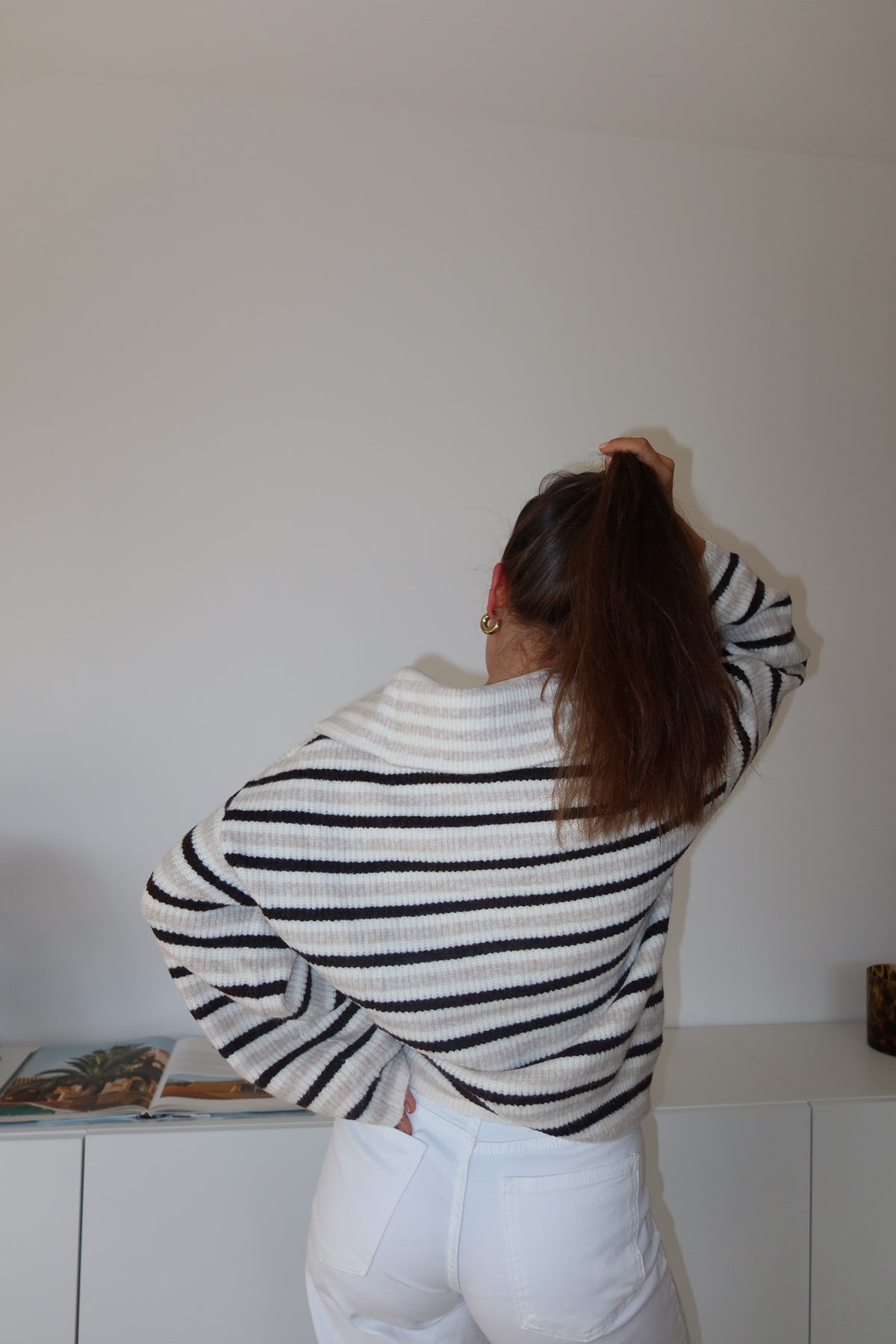 Zip-Cardigan Stripe• Beige/Black