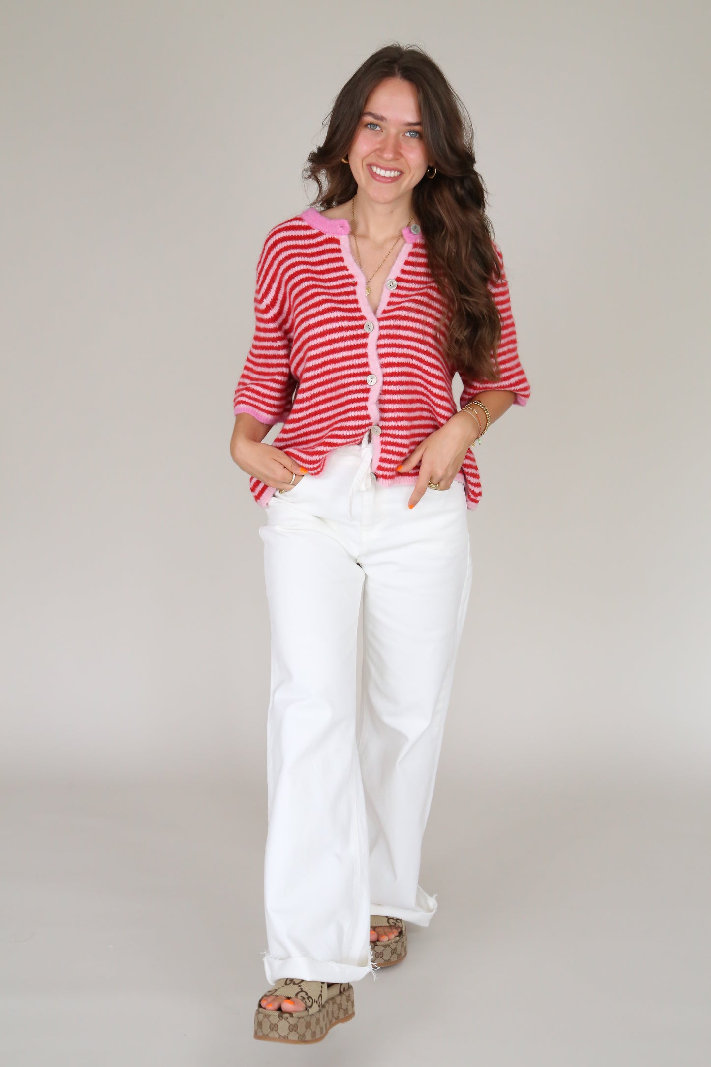 Cardigan Stripe Short Arm • Rot/Pink
