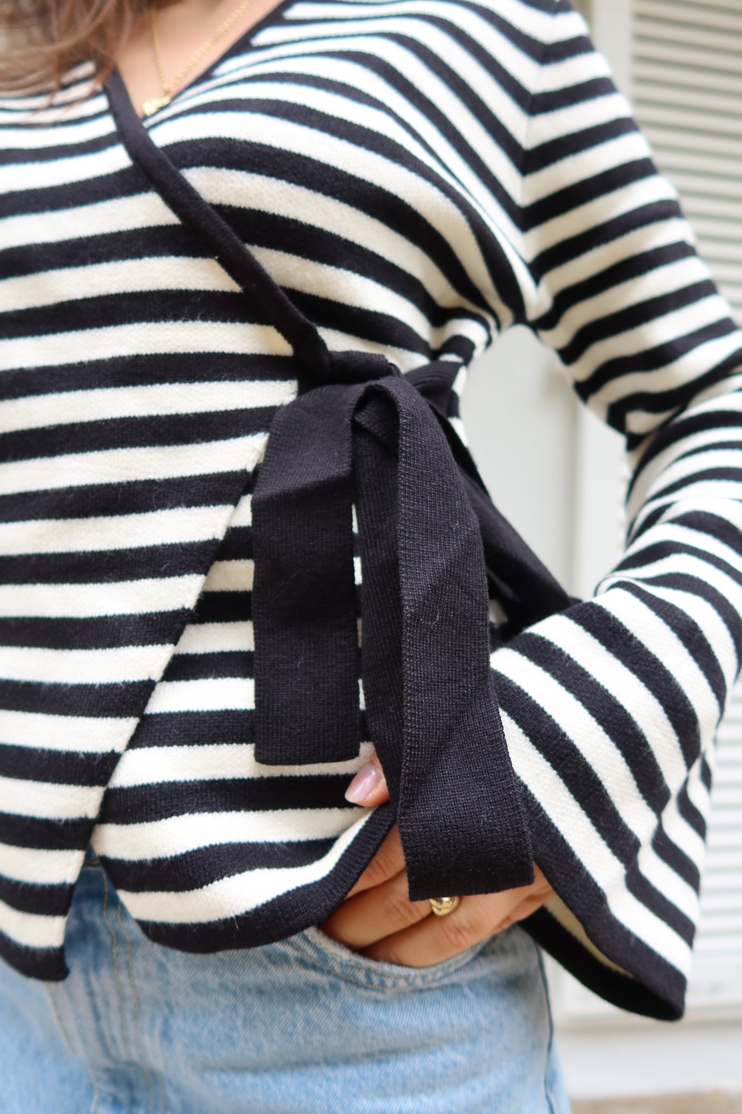 Wickel-Cardigan stripe bow black