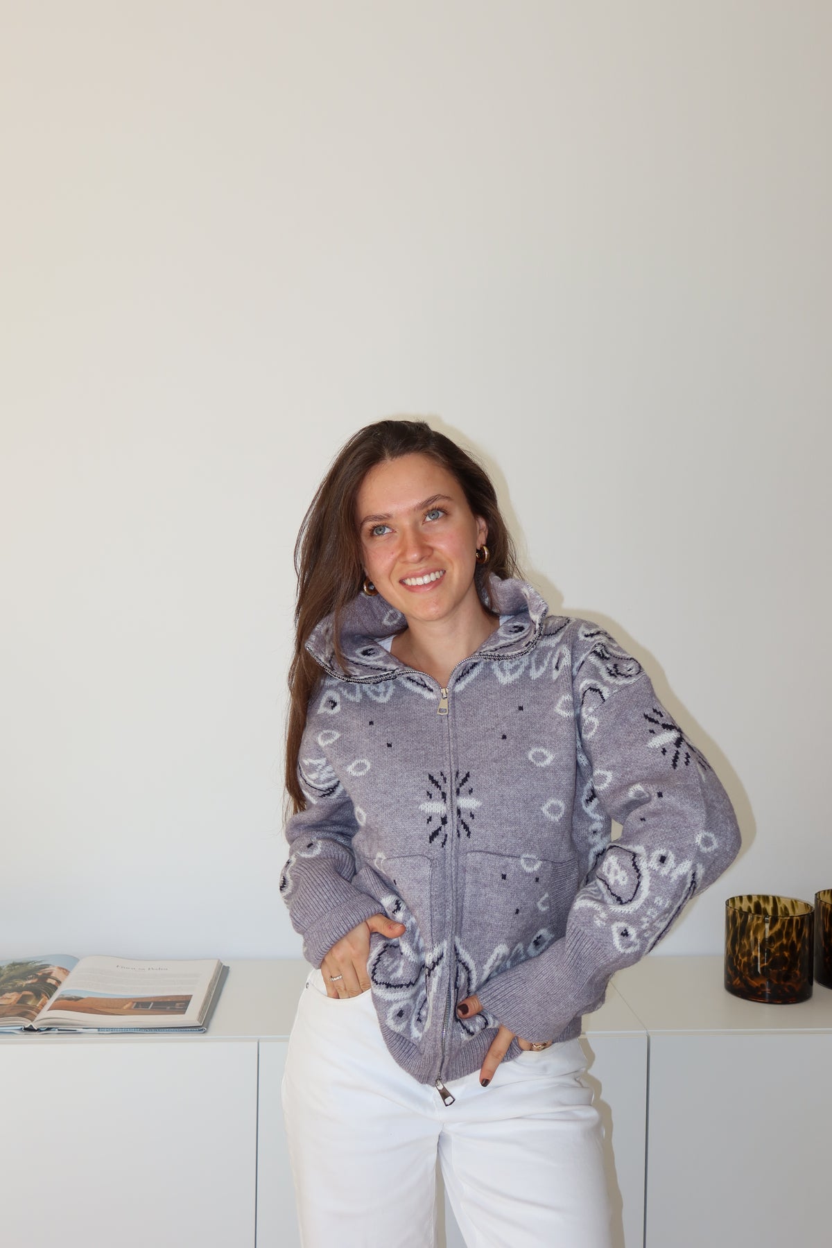 Zip-Cardigan Paisley• Grau