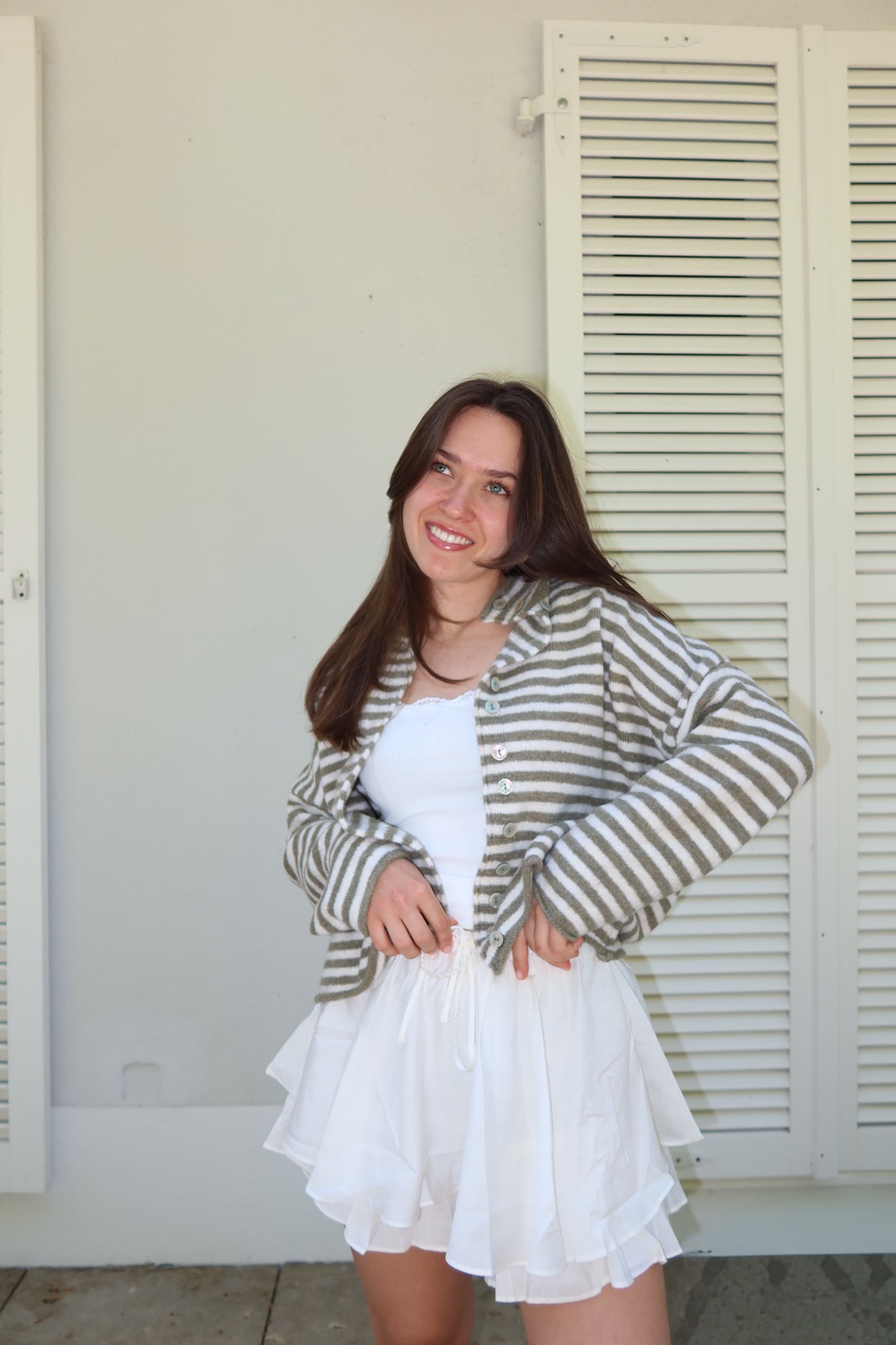 Stripe Cardigan Bottons• Khaki