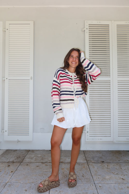 Cardigan Bow Stripe brown