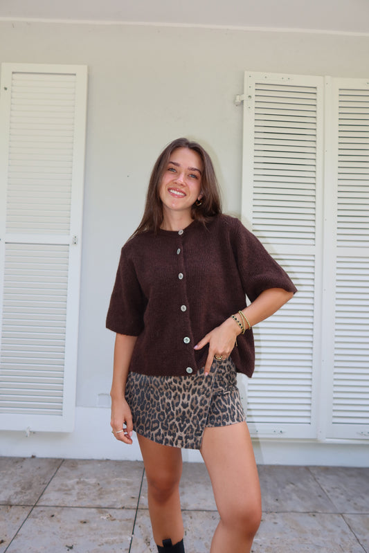 Kurzarm Cardigan soft • Braun