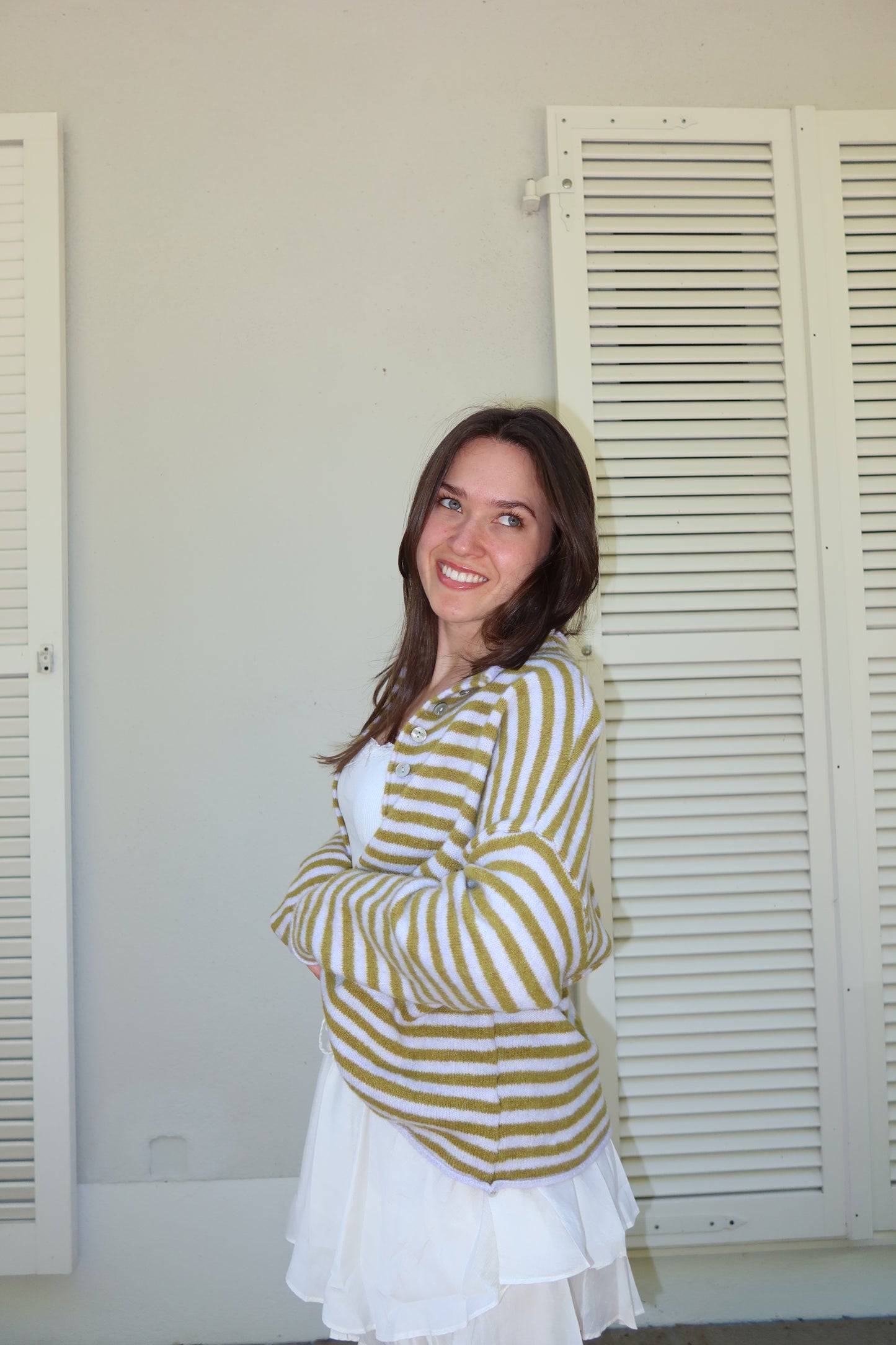 Stripe Cardigan Bottons•green