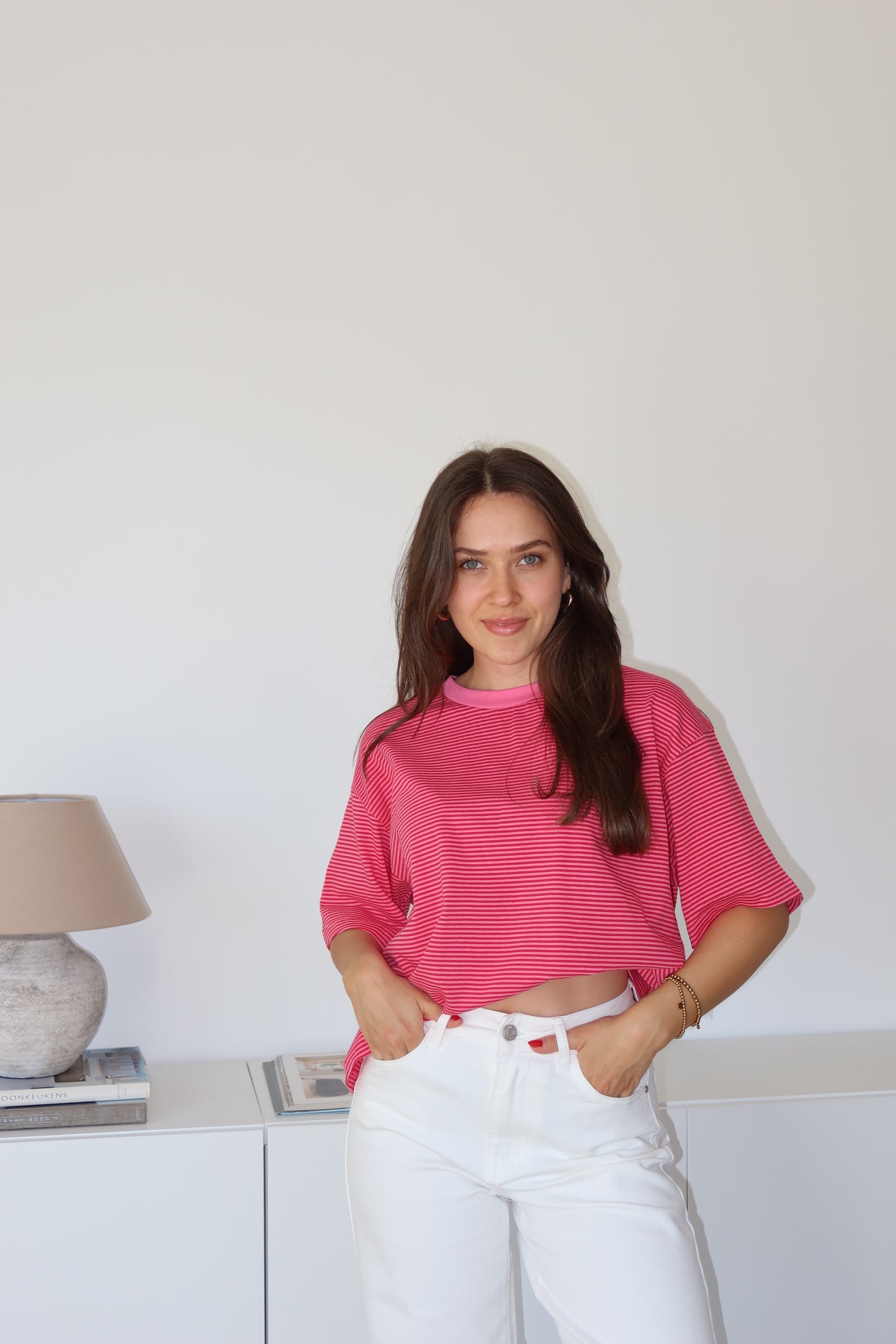 striped oversized t-shirt • Pink/Red