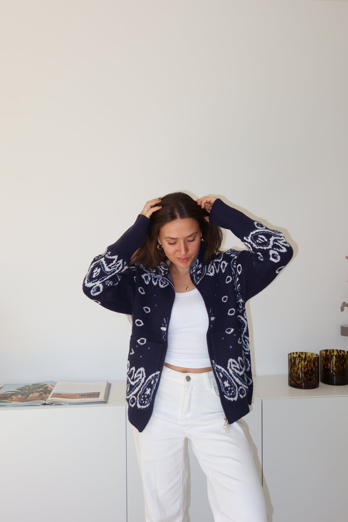 Zip-Cardigan Paisley• blue