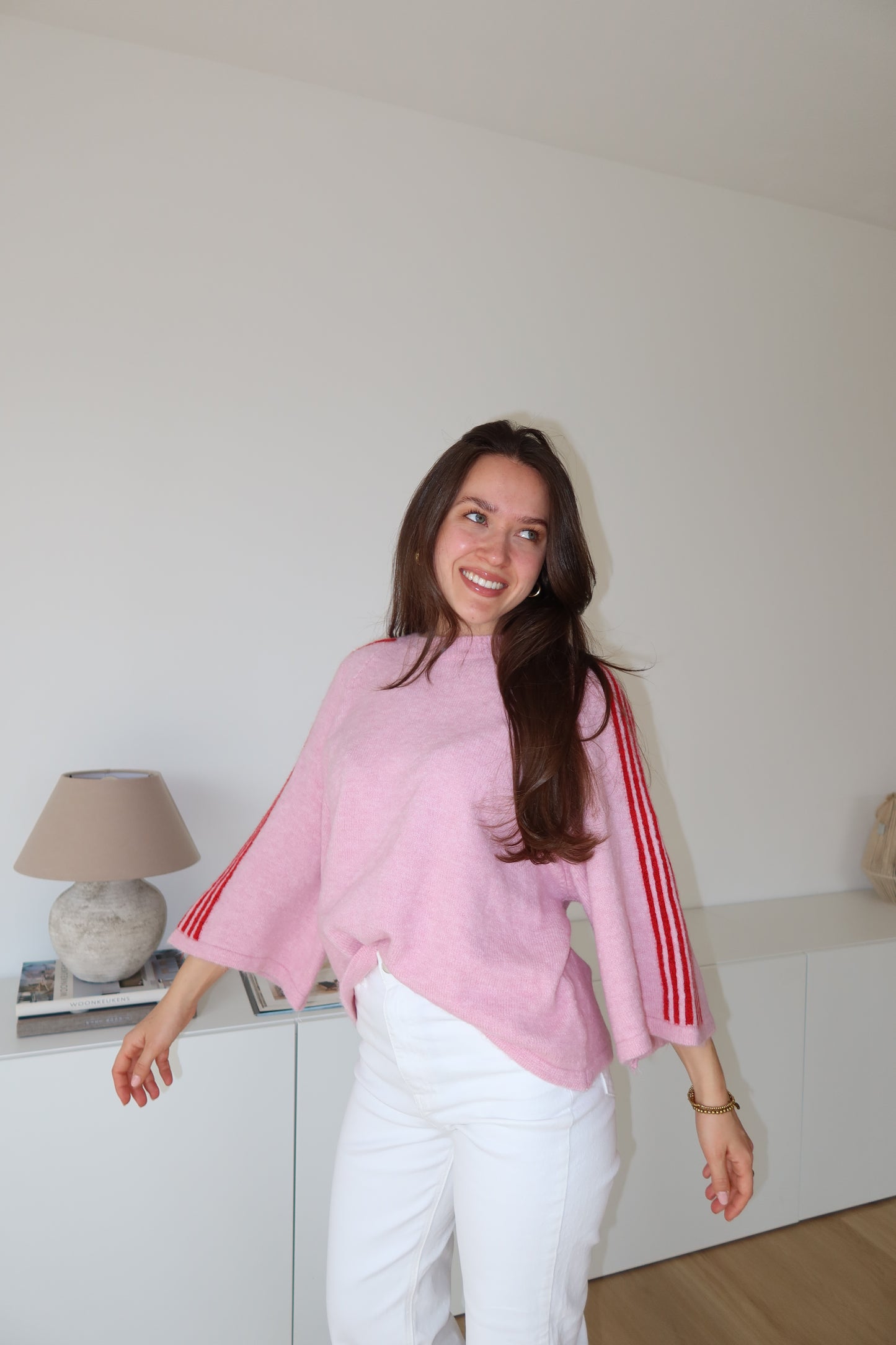 Short Pullover arm stripe- Pink