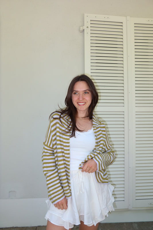 Stripe Cardigan Bottons•green