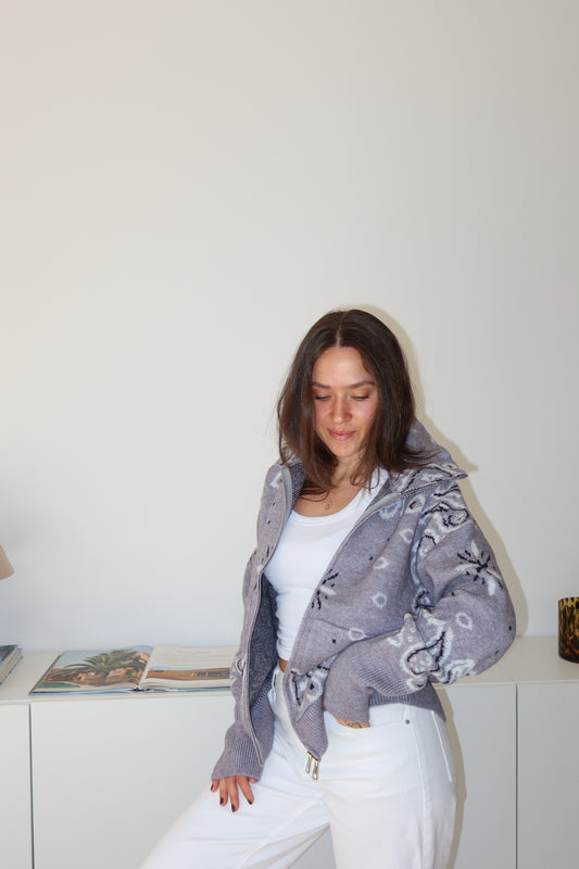 Zip-Cardigan Paisley• Grau
