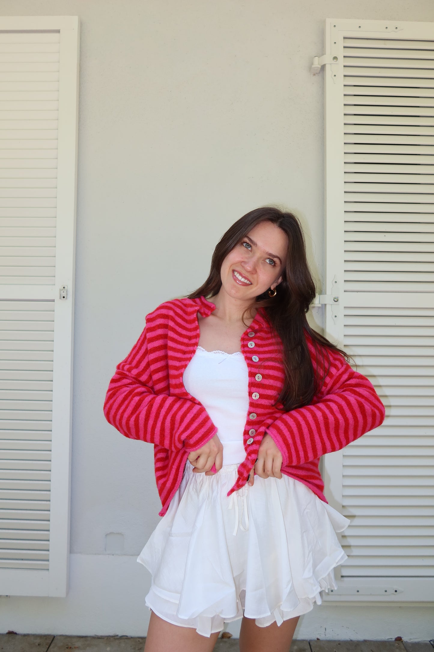Stripe Cardigan Bottons• Pink