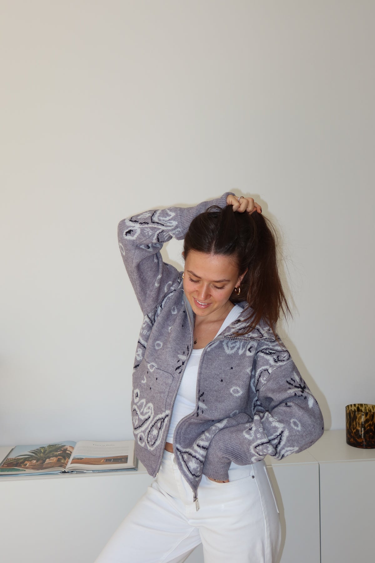 Zip-Cardigan Paisley• Grau