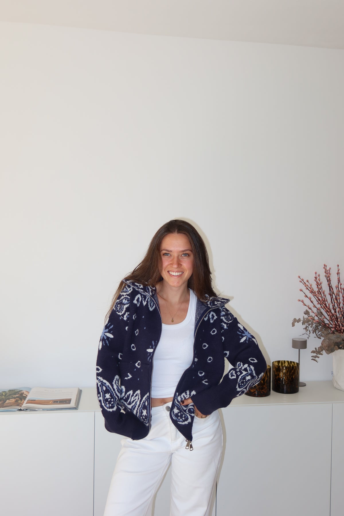 Zip-Cardigan Paisley• blue