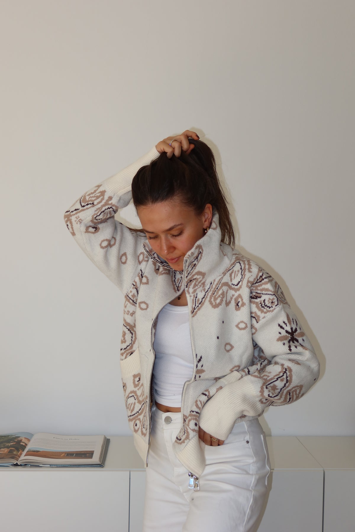 Zip-Cardigan Paisley• Beige