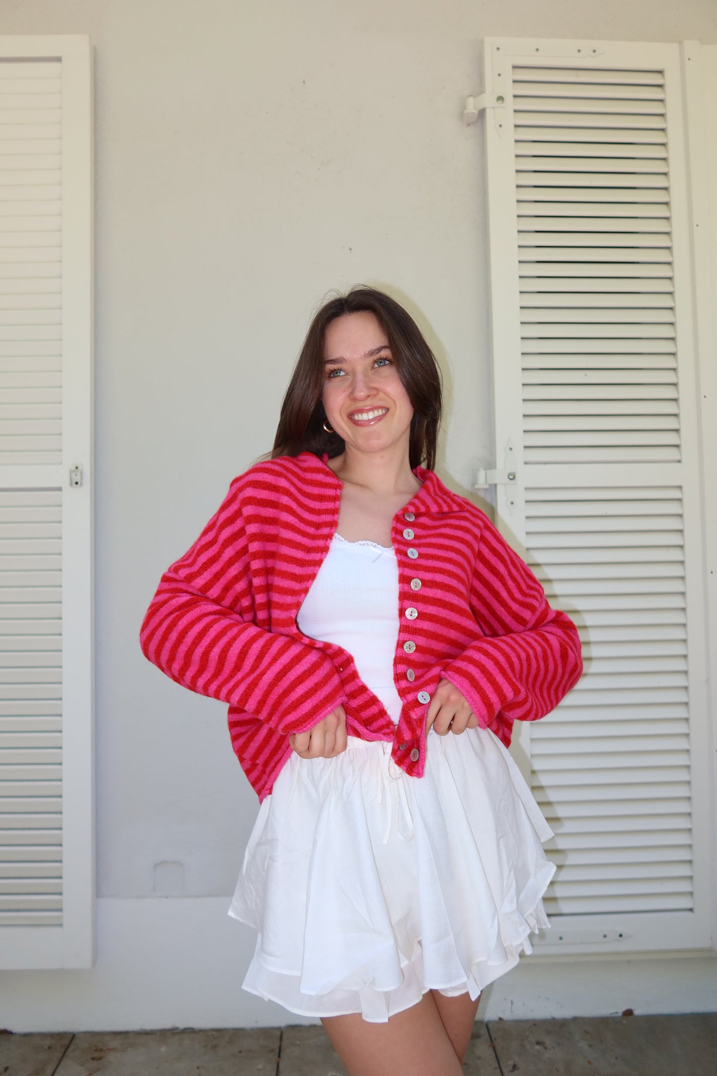 Stripe Cardigan Bottons• Pink