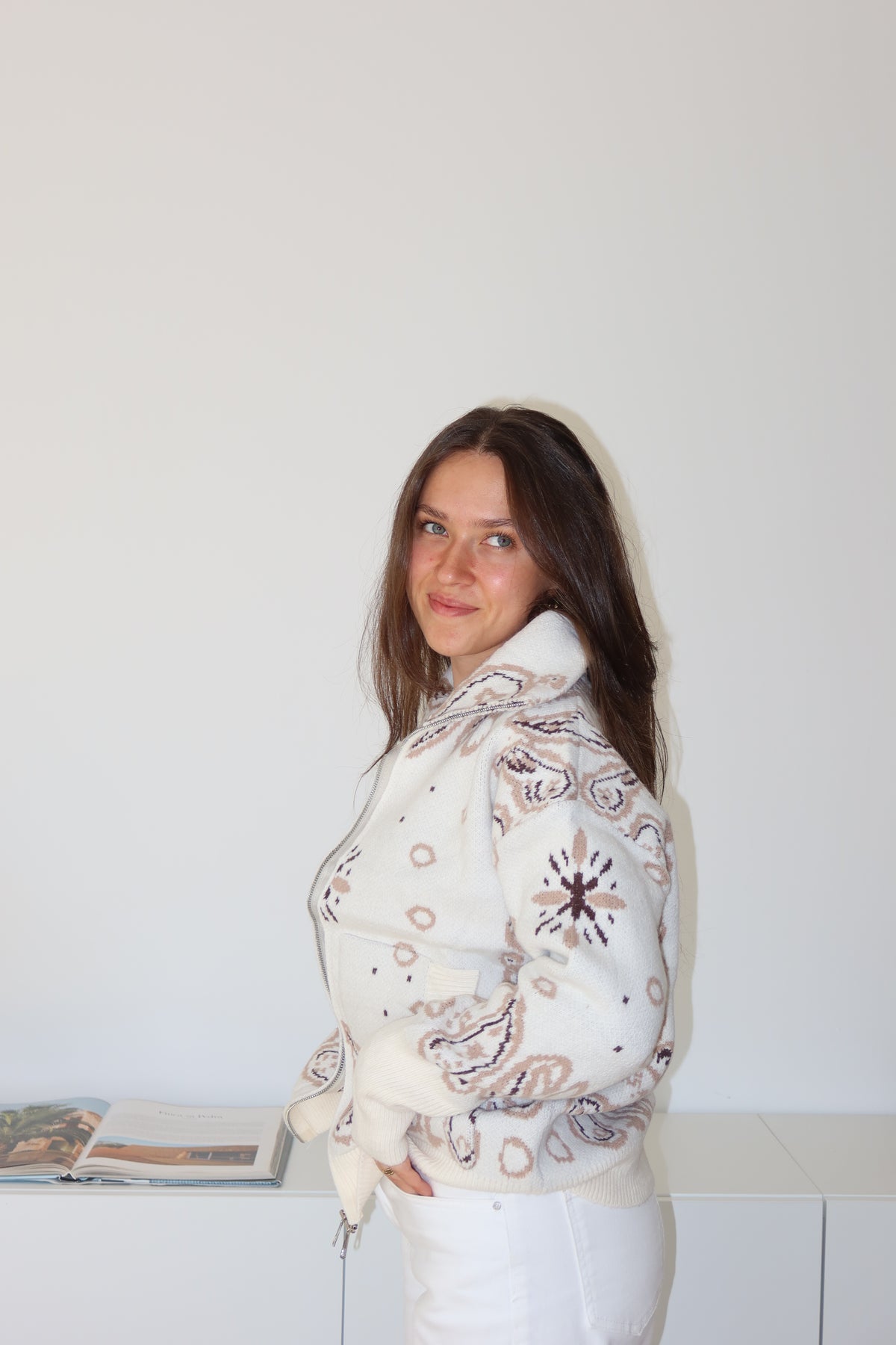 Zip-Cardigan Paisley• Beige