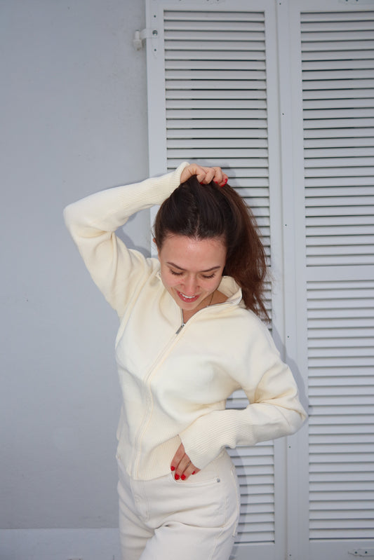 Zip Cardigan Basic• Beige