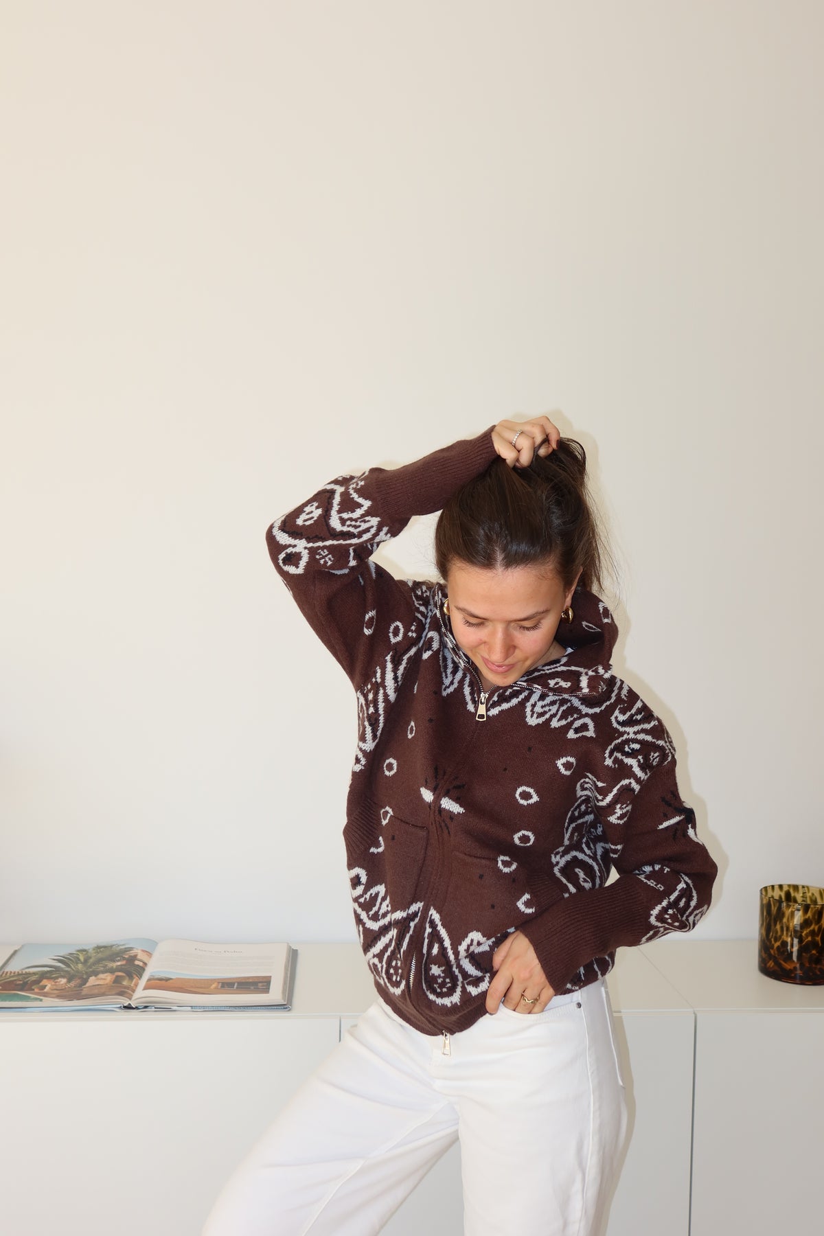 Zip-Cardigan Paisley• Choco