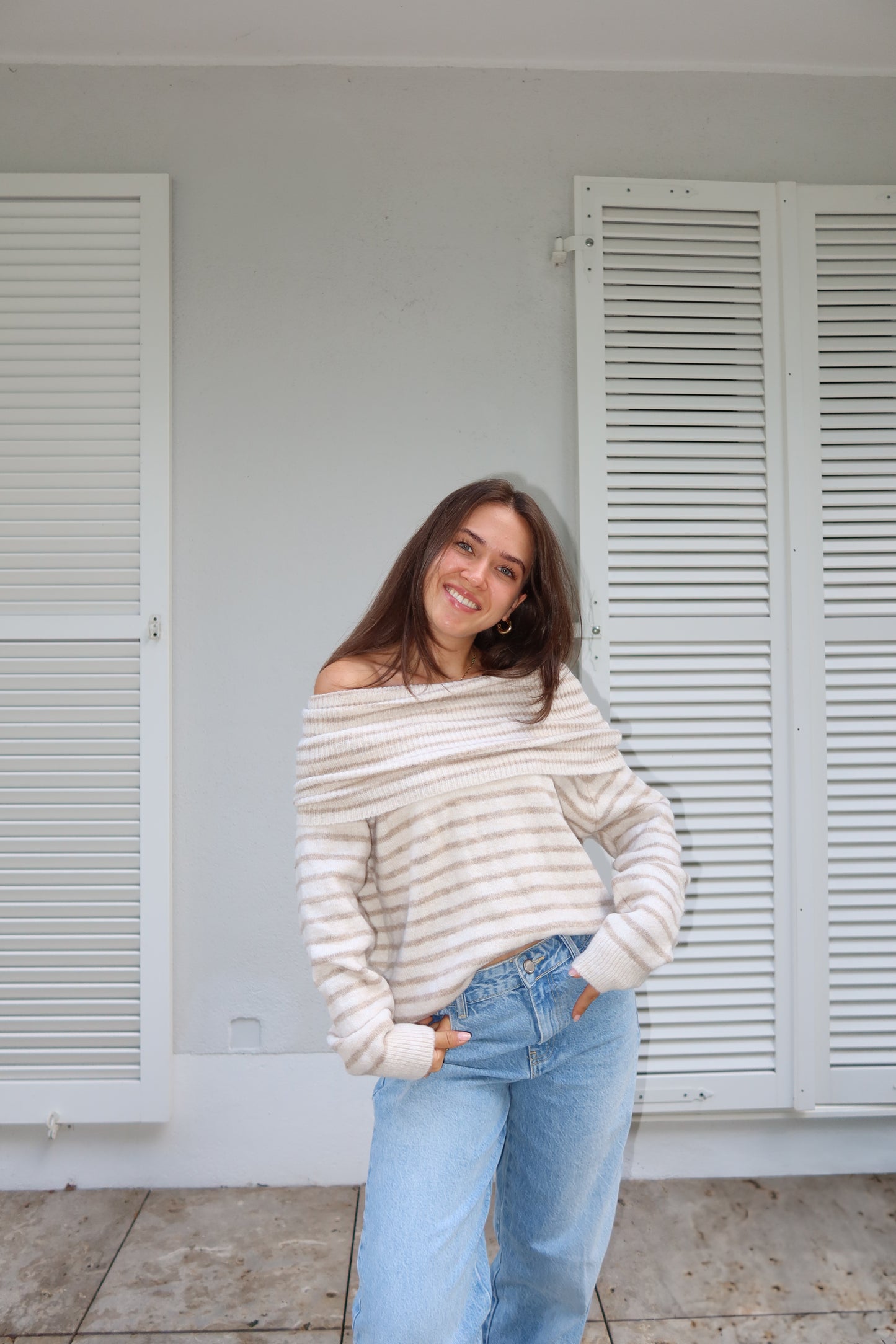 Pullover Stripe Off-Shoulder "MilaeLII"