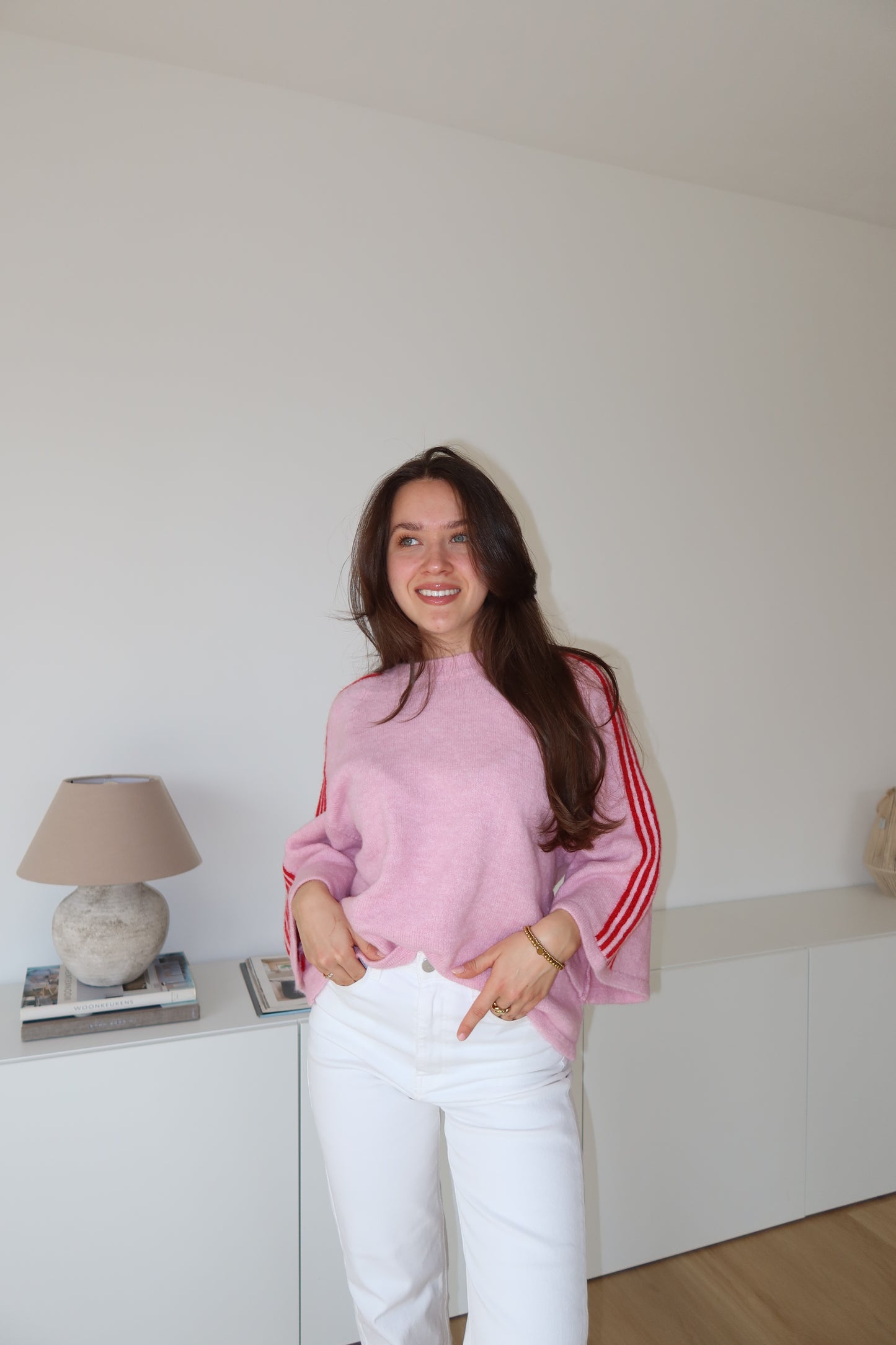 Short Pullover arm stripe- Pink