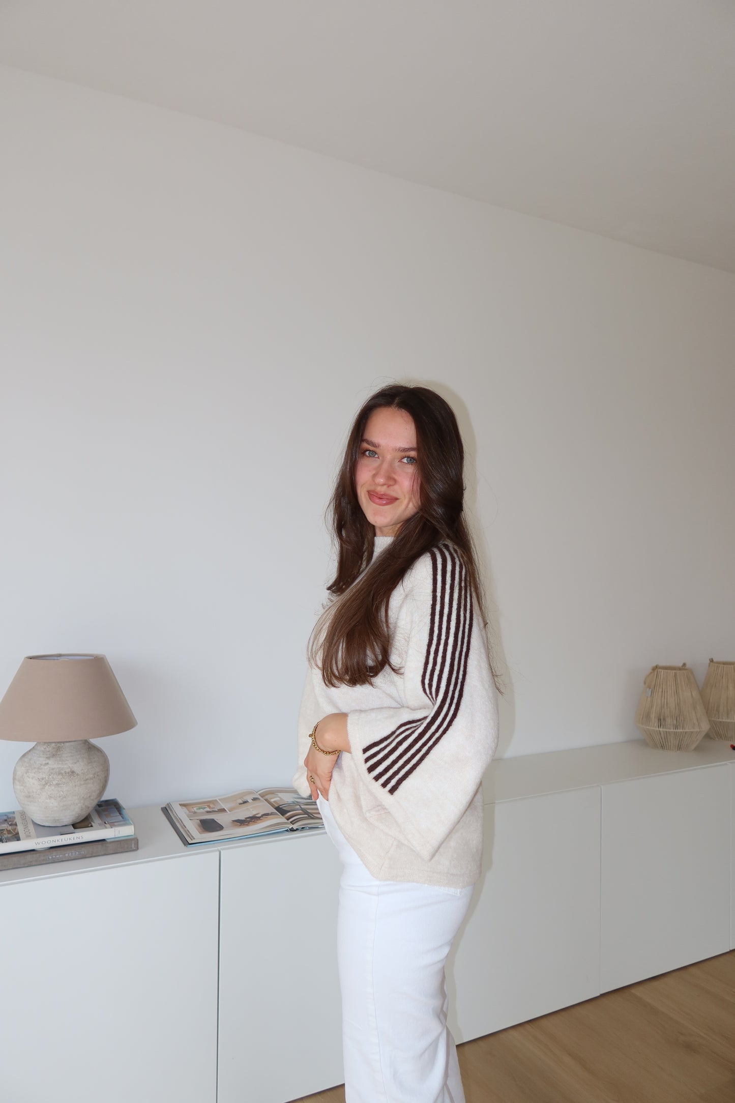 Short Pullover arm stripe- Brwon