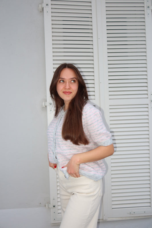 Short Cardigan Stripe • Grau
